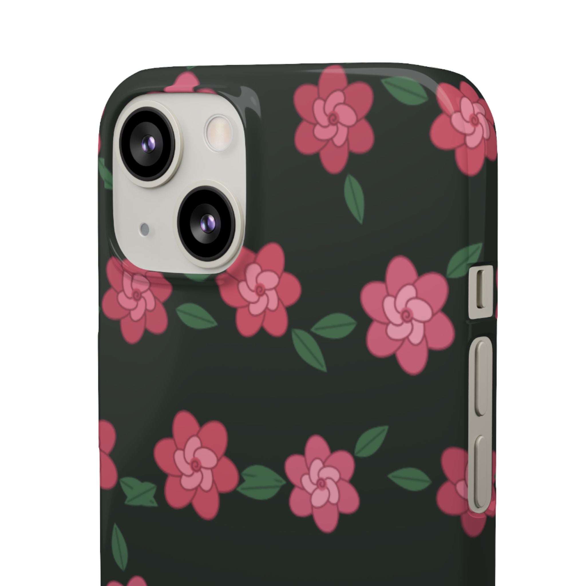 Floral Snap Phone Case — Pink Camellia Pattern on Dark Background