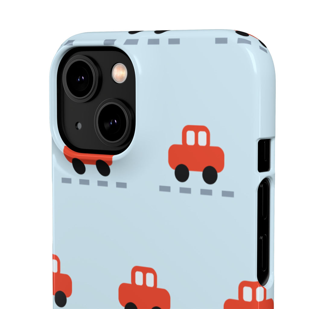 Phone Case - Cute Red Car Pattern on Light Blue (Kids & Travel)