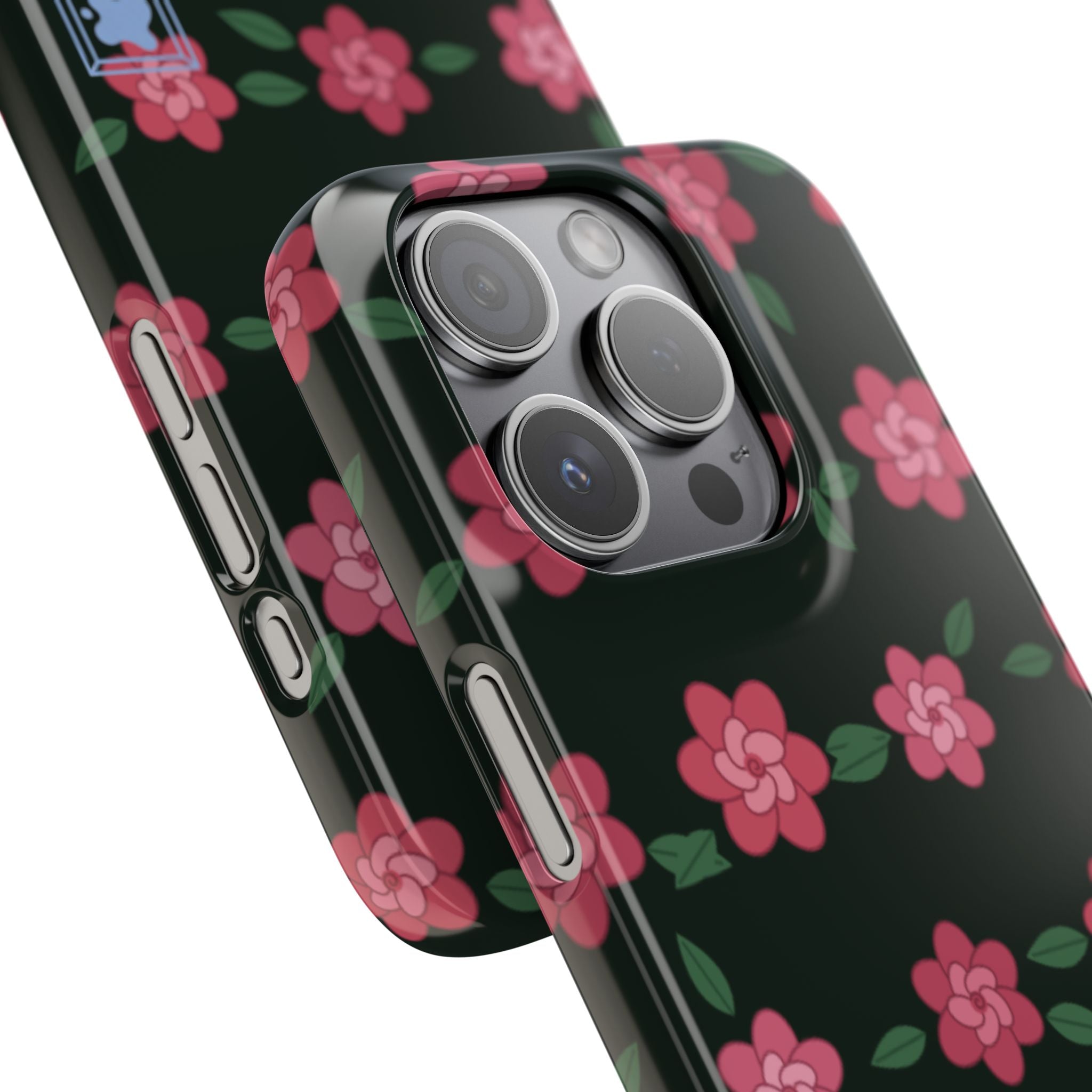 Floral Snap Phone Case — Pink Camellia Pattern on Dark Background