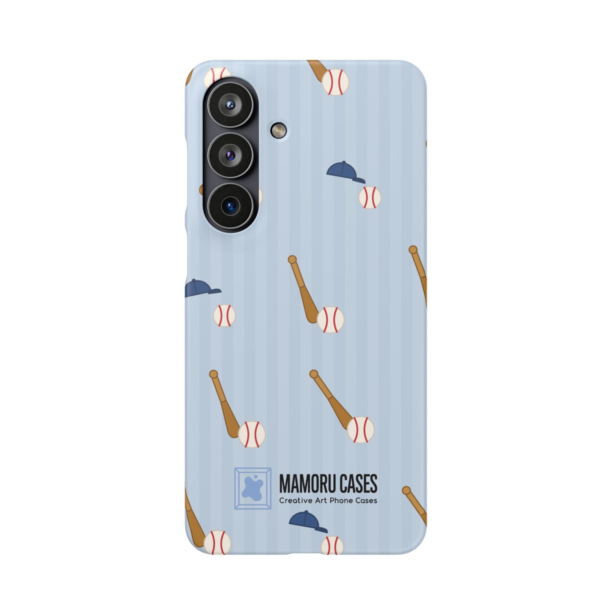 Baseball Pattern Phone Case — Blue Bat & Cap Snap Case