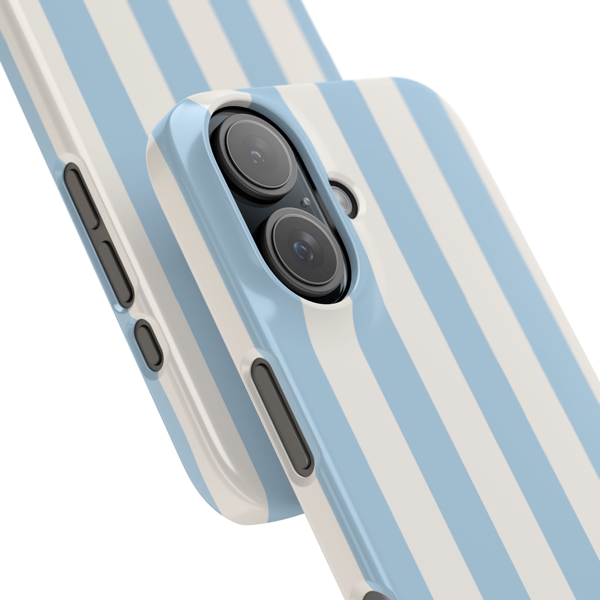 Phone Case — Pastel Blue & White Vertical Stripe Protective Snap Case