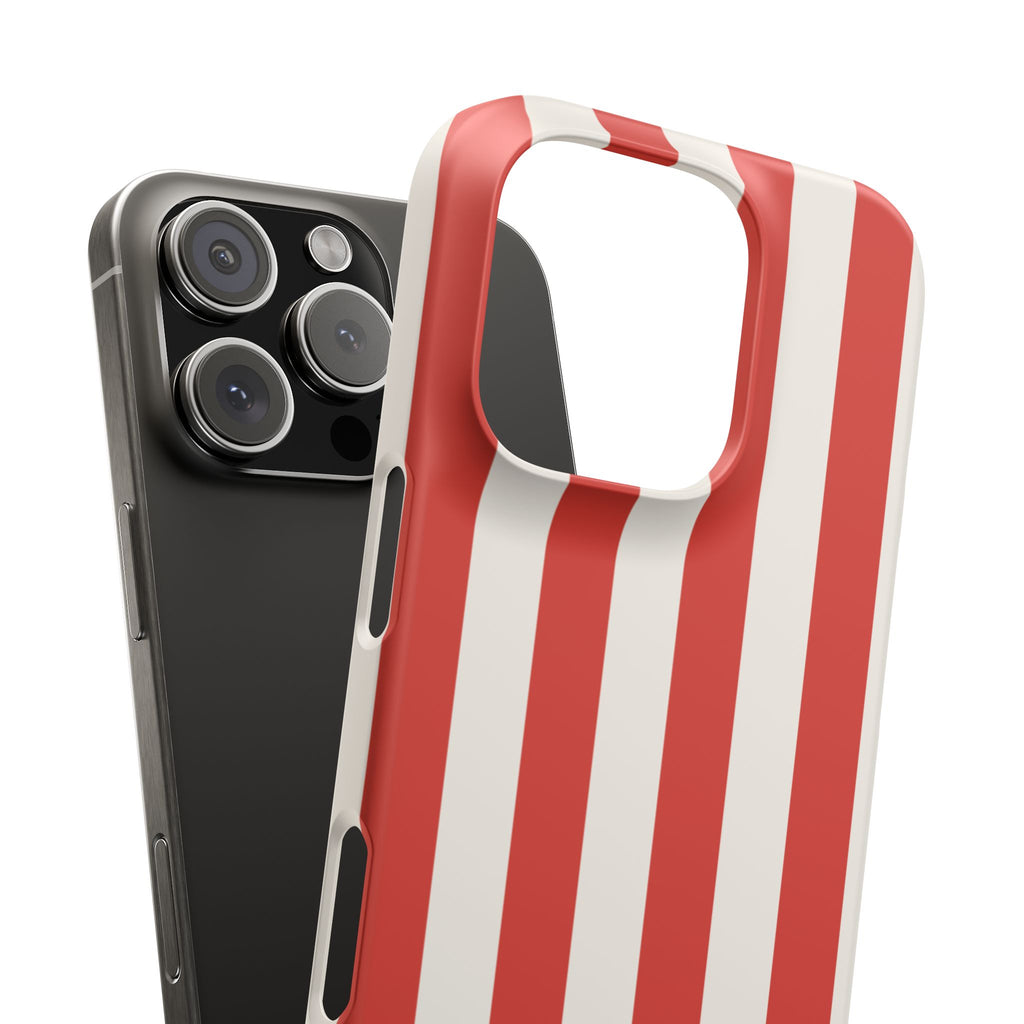 Striped Red & White Snap Phone Case – Classic Candy-Stripe Protection