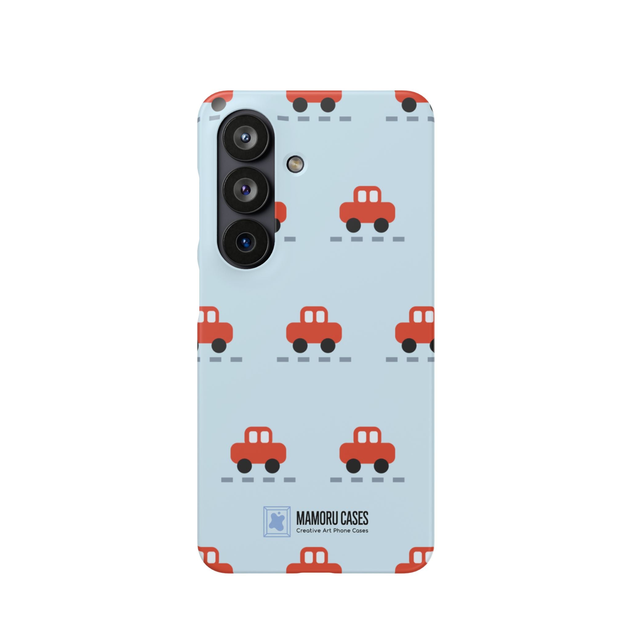 Phone Case - Cute Red Car Pattern on Light Blue (Kids & Travel)