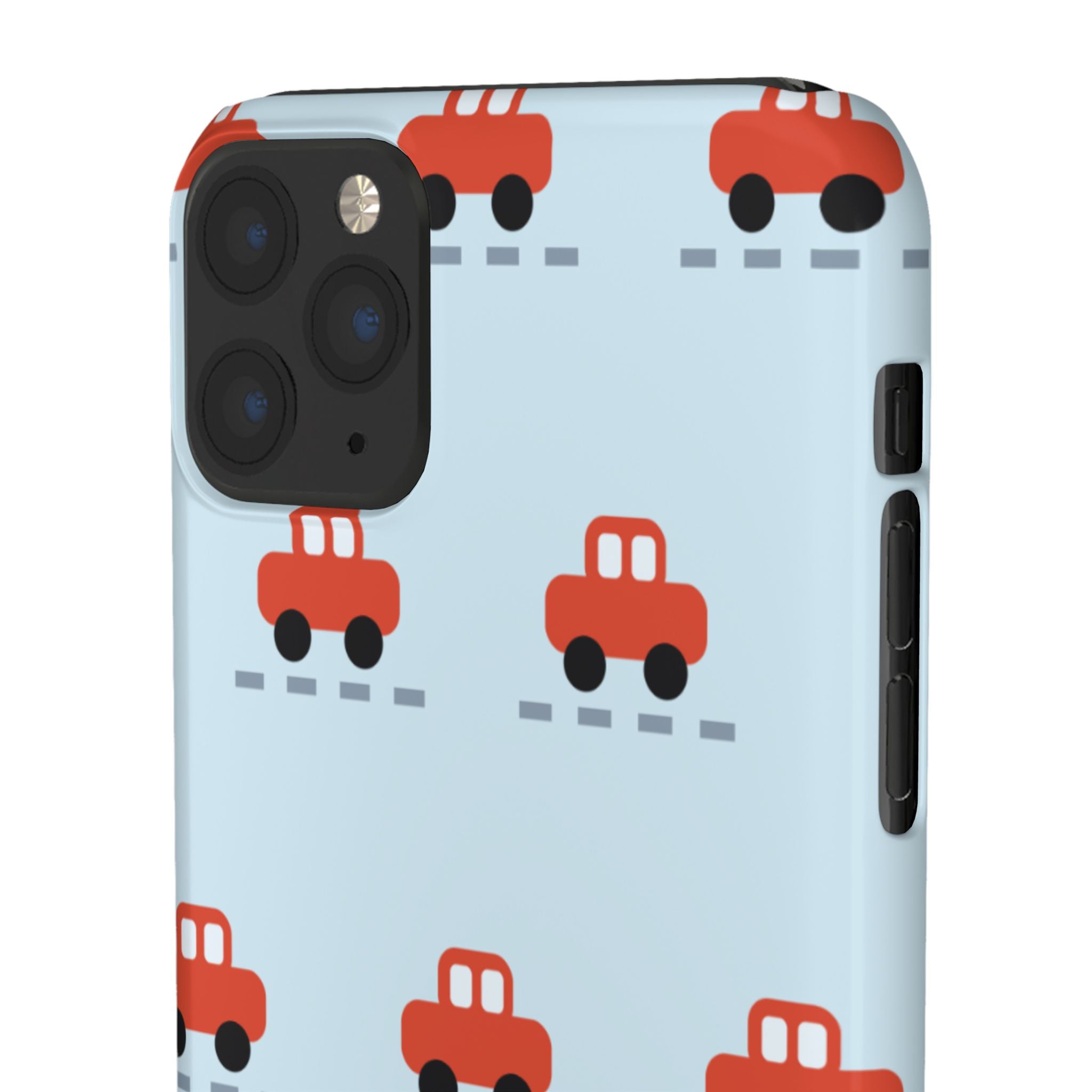 Phone Case - Cute Red Car Pattern on Light Blue (Kids & Travel)