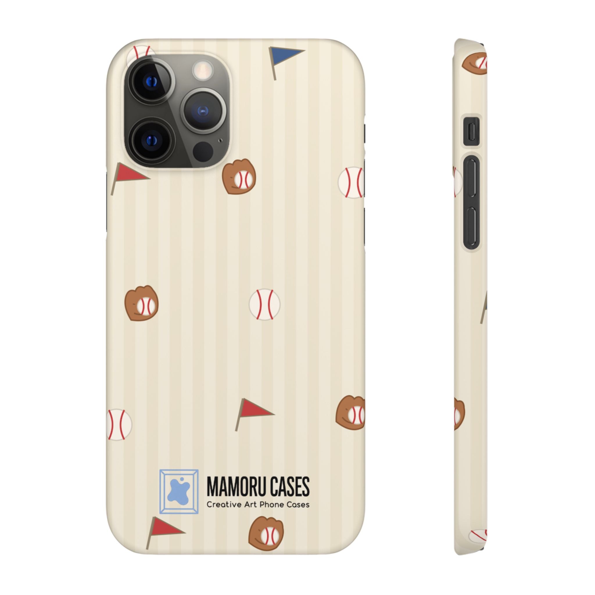 Baseball Pattern Phone Case — Vintage Striped Snap Case with Mitt & Ball Design