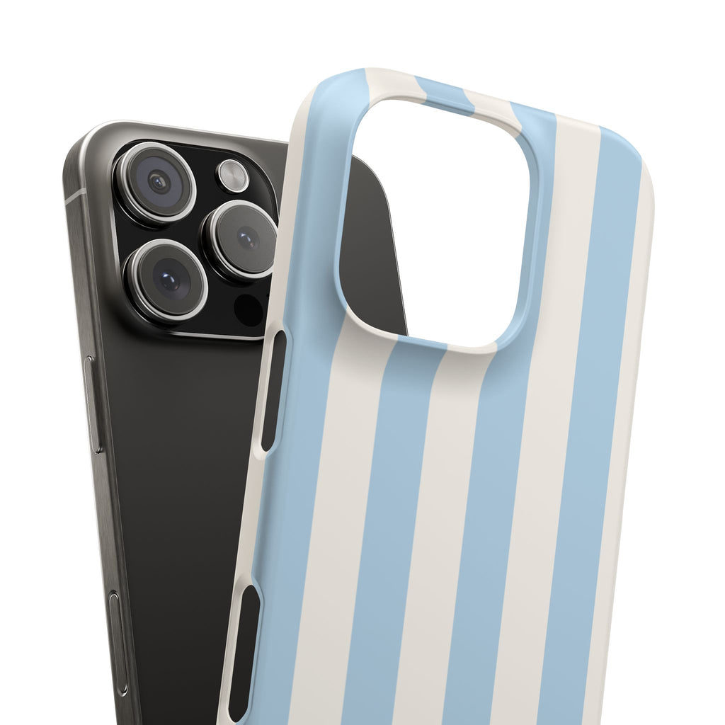 Phone Case — Pastel Blue & White Vertical Stripe Protective Snap Case