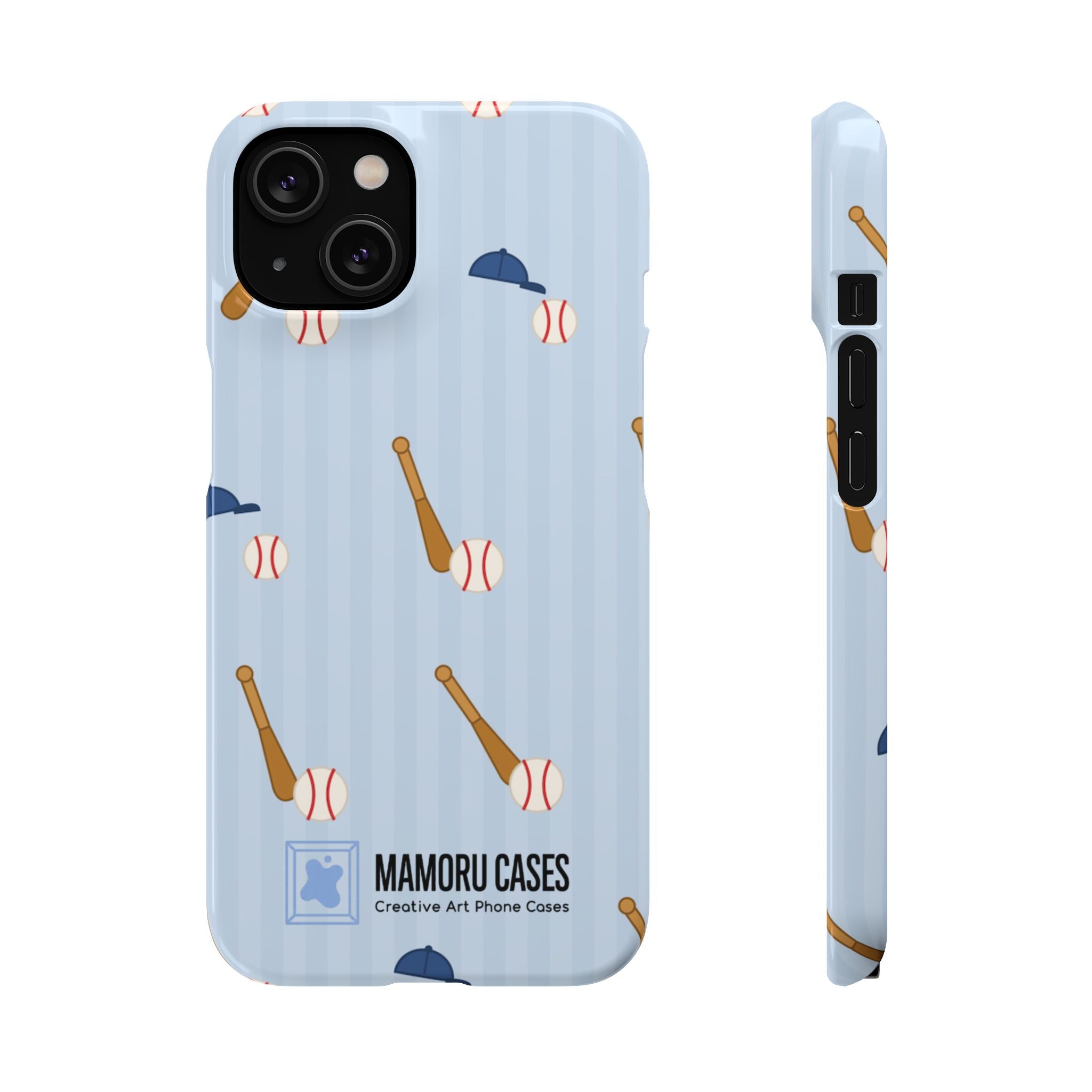 Baseball Pattern Phone Case — Blue Bat & Cap Snap Case