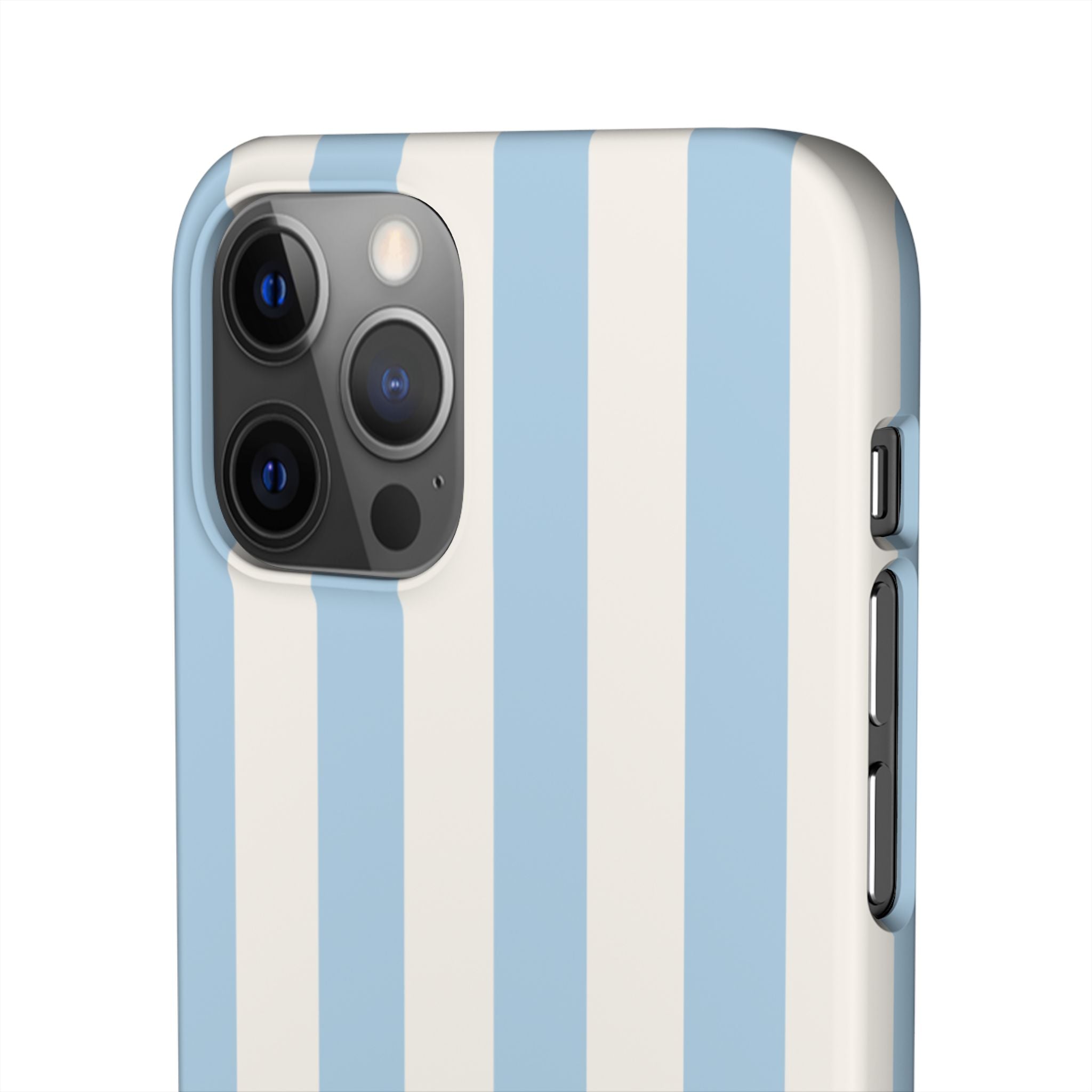 Phone Case — Pastel Blue & White Vertical Stripe Protective Snap Case