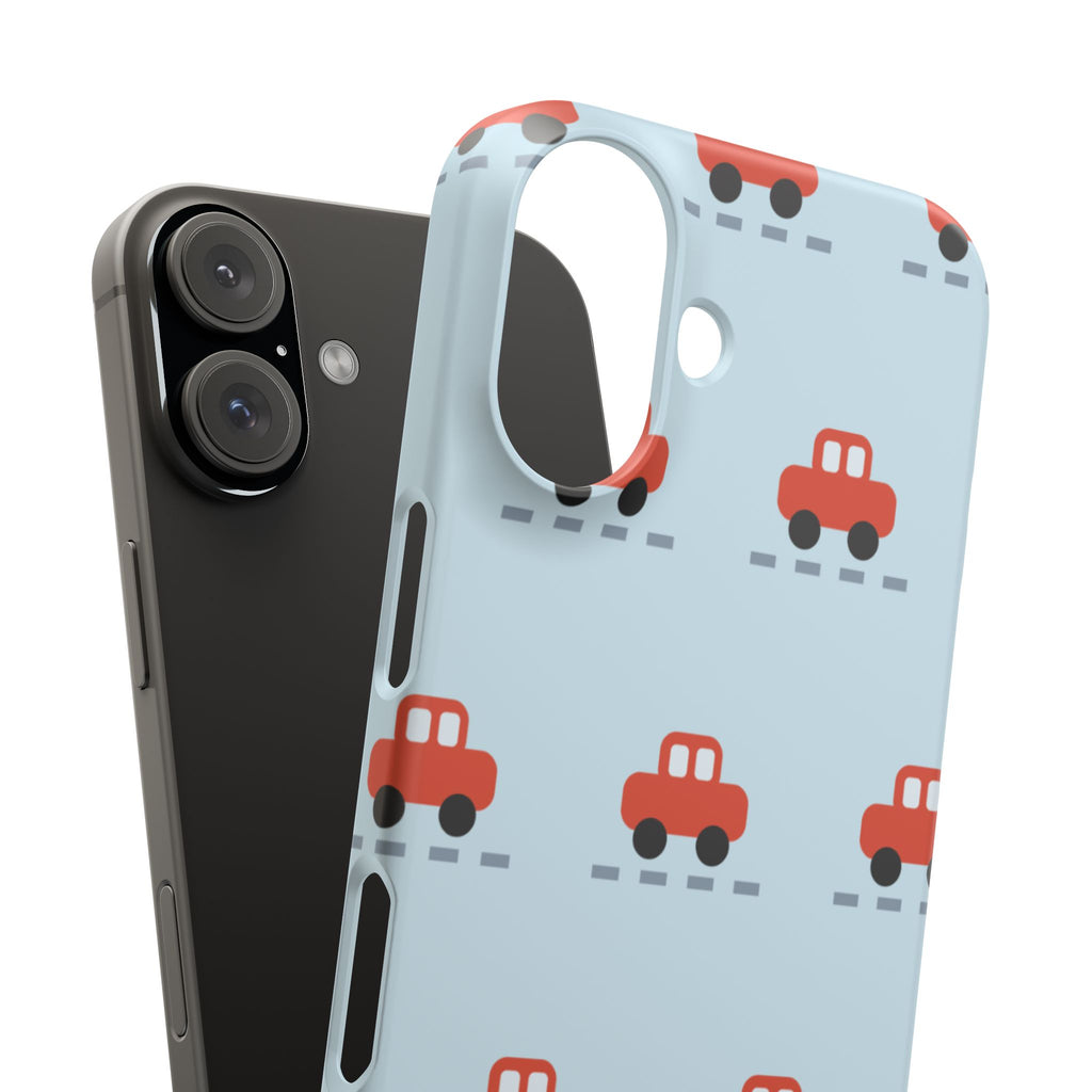 Phone Case - Cute Red Car Pattern on Light Blue (Kids & Travel)