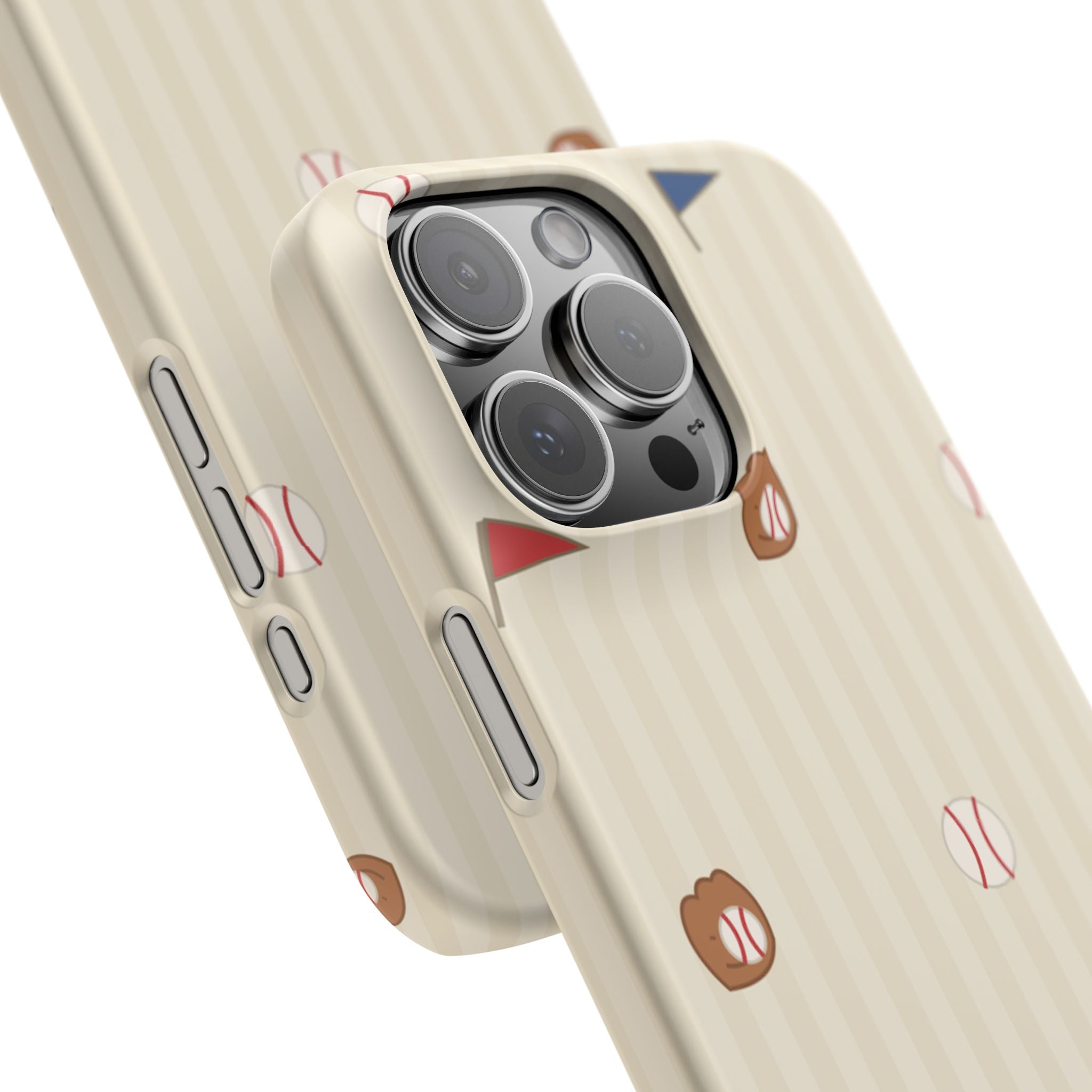 Baseball Pattern Phone Case — Vintage Striped Snap Case with Mitt & Ball Design