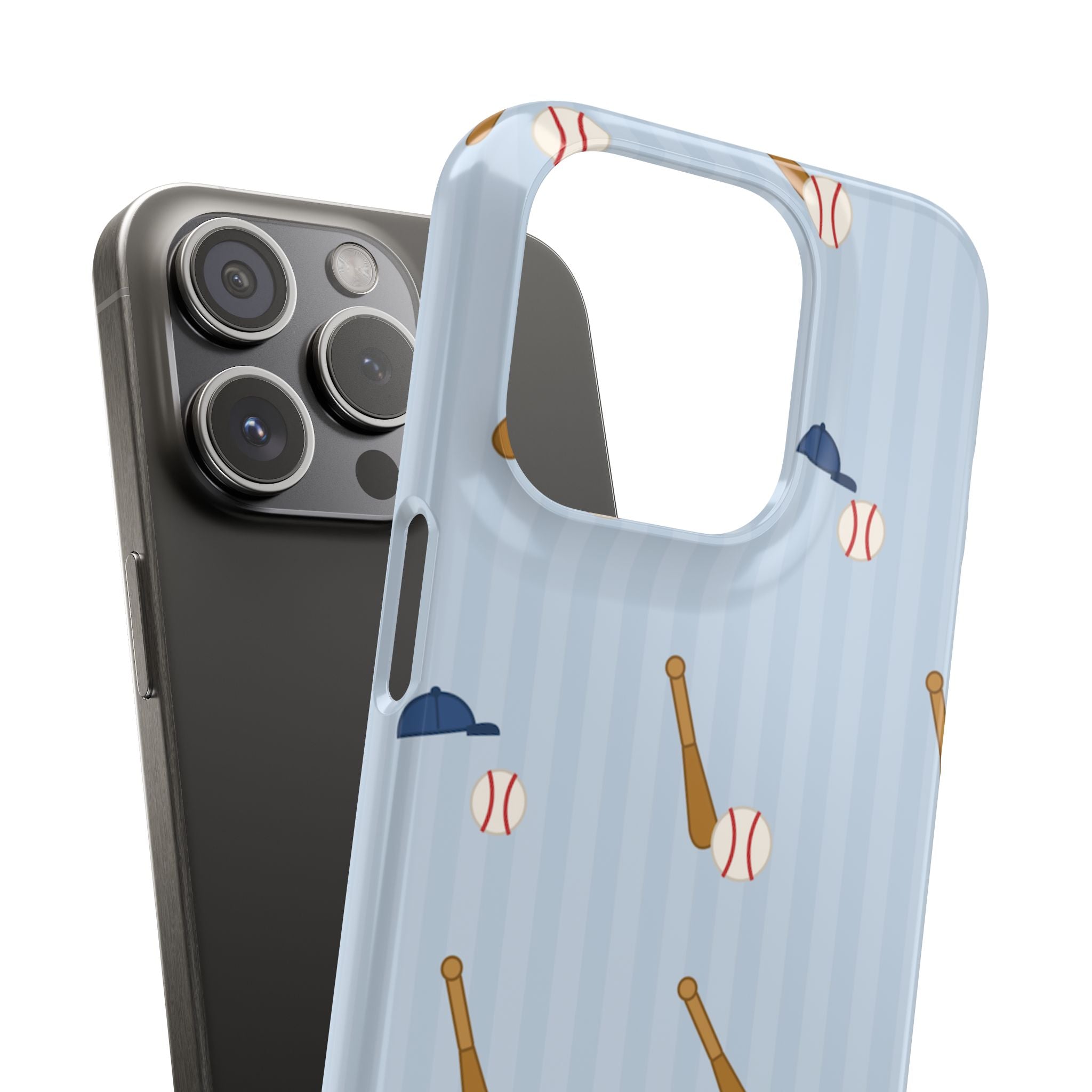 Baseball Pattern Phone Case — Blue Bat & Cap Snap Case