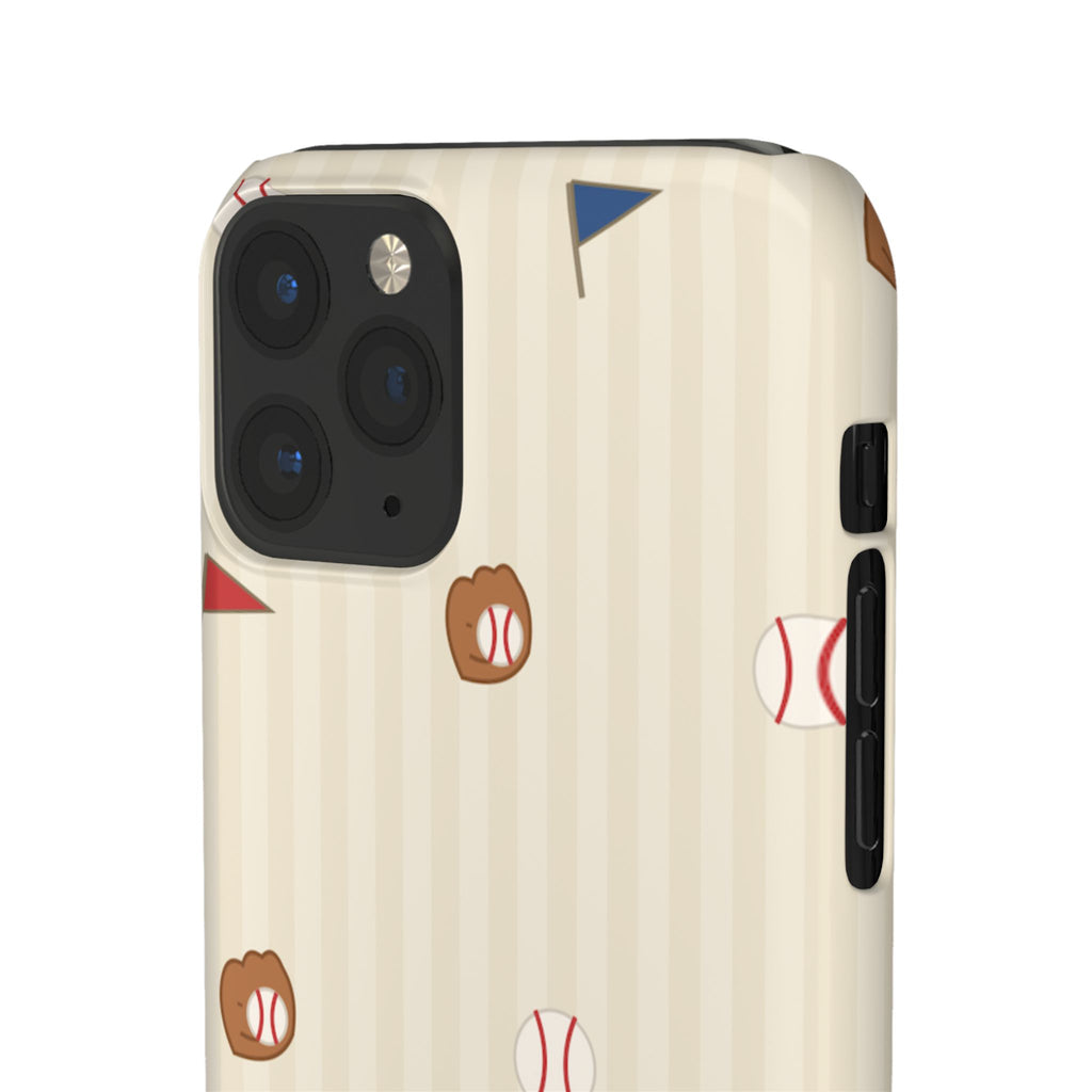Baseball Pattern Phone Case — Vintage Striped Snap Case with Mitt & Ball Design