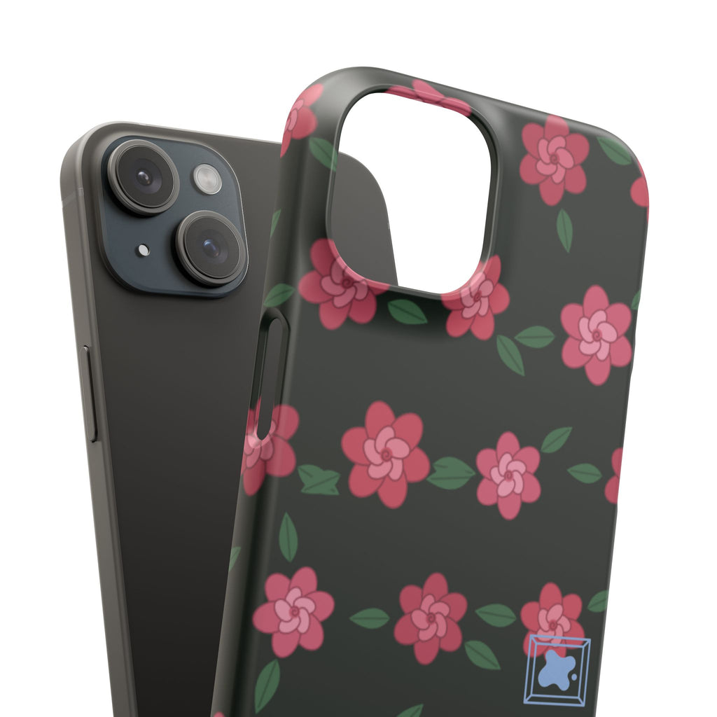 Floral Snap Phone Case — Pink Camellia Pattern on Dark Background