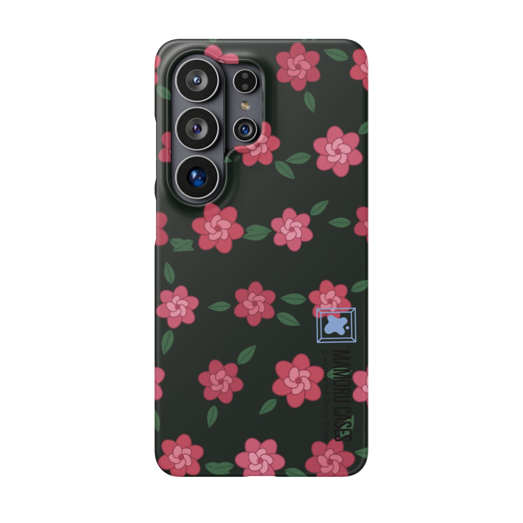 Floral Snap Phone Case — Pink Camellia Pattern on Dark Background
