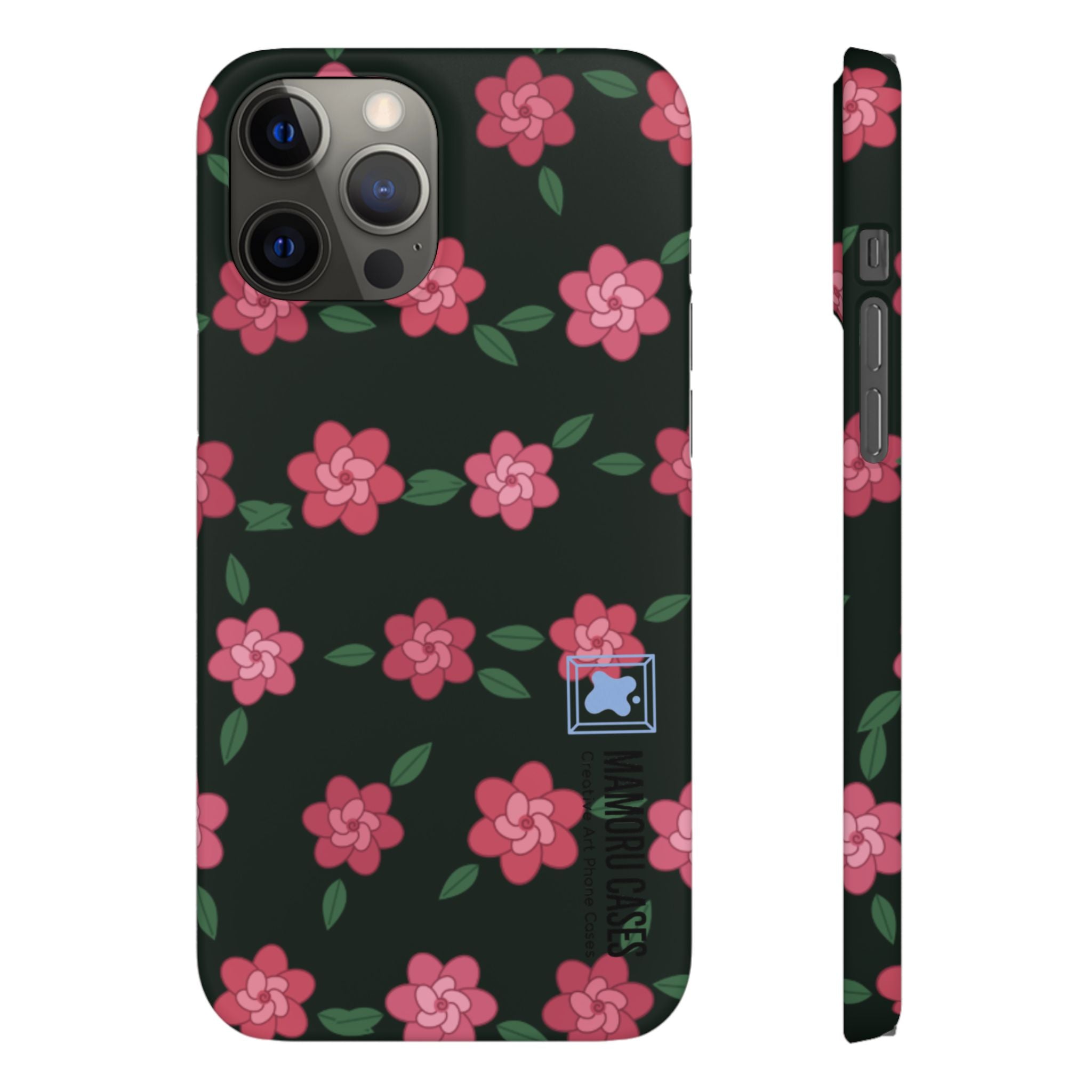 Floral Snap Phone Case — Pink Camellia Pattern on Dark Background