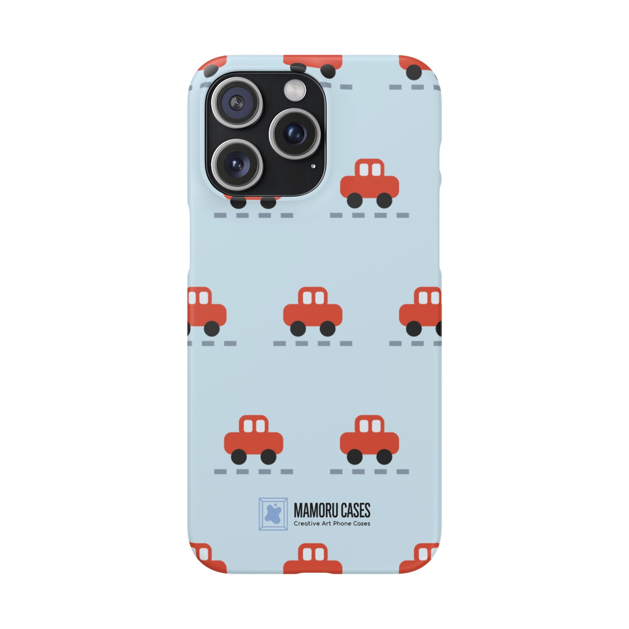 Phone Case - Cute Red Car Pattern on Light Blue (Kids & Travel)