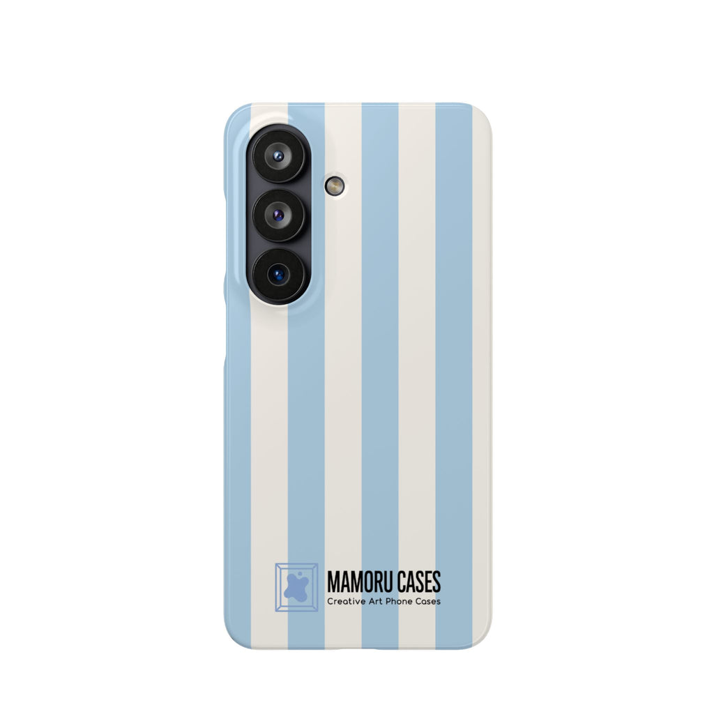 Phone Case — Pastel Blue & White Vertical Stripe Protective Snap Case
