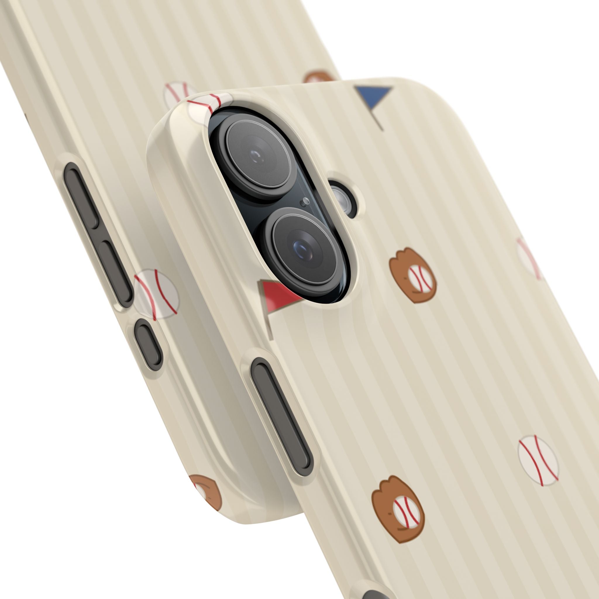 Baseball Pattern Phone Case — Vintage Striped Snap Case with Mitt & Ball Design