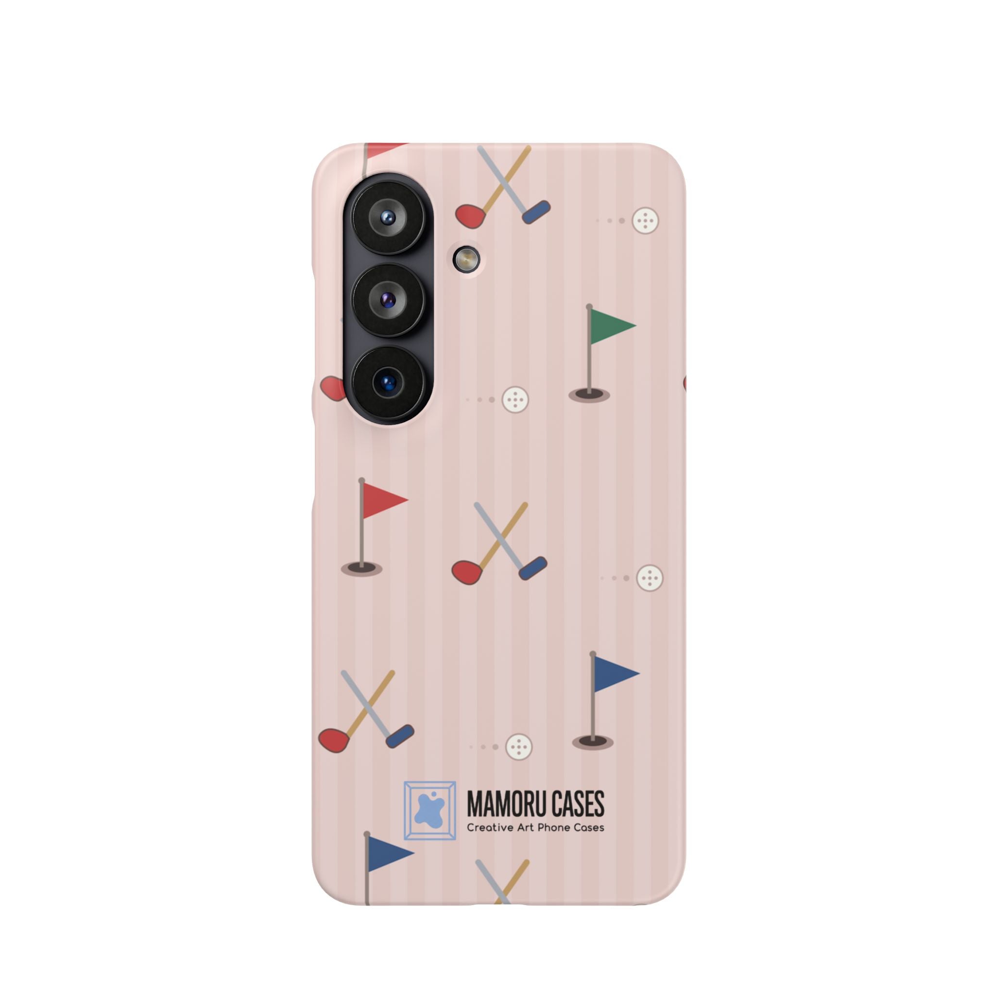 Golf Pattern Snap Phone Case — Pink Mini Flags & Clubs Design