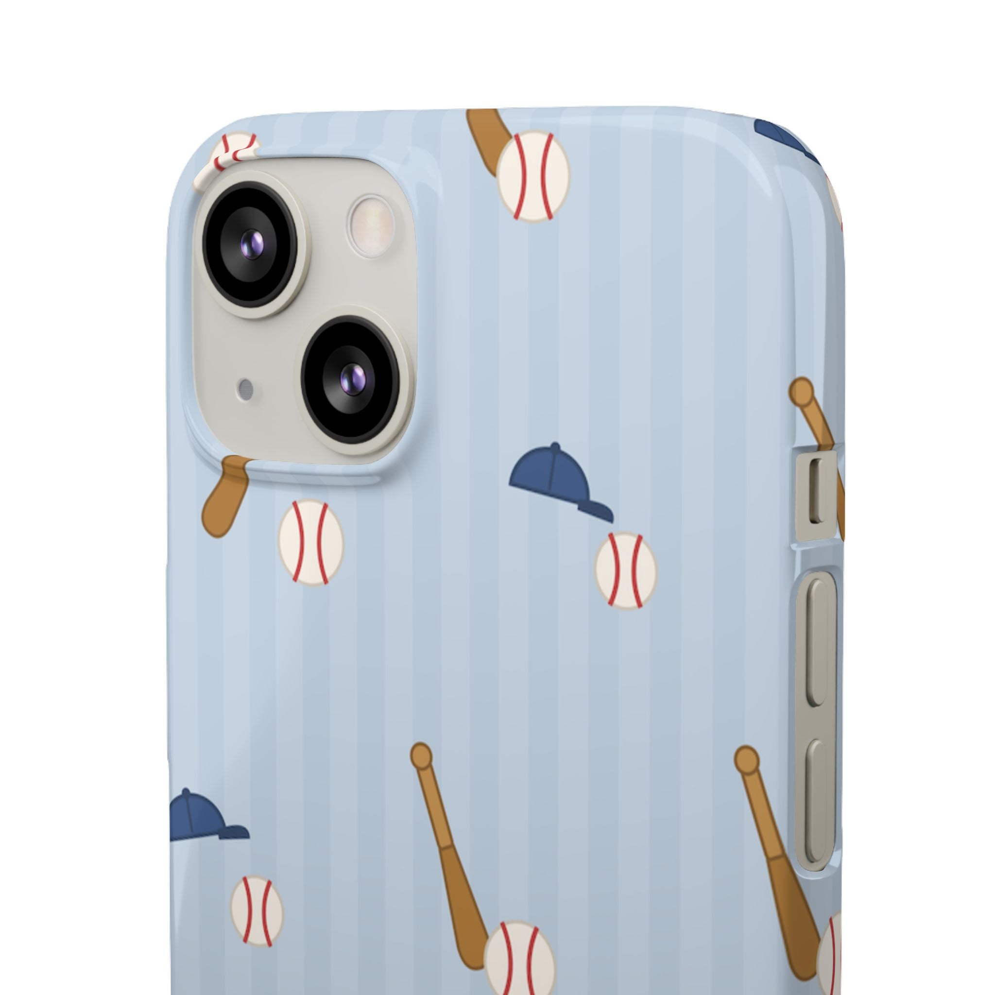Baseball Pattern Phone Case — Blue Bat & Cap Snap Case