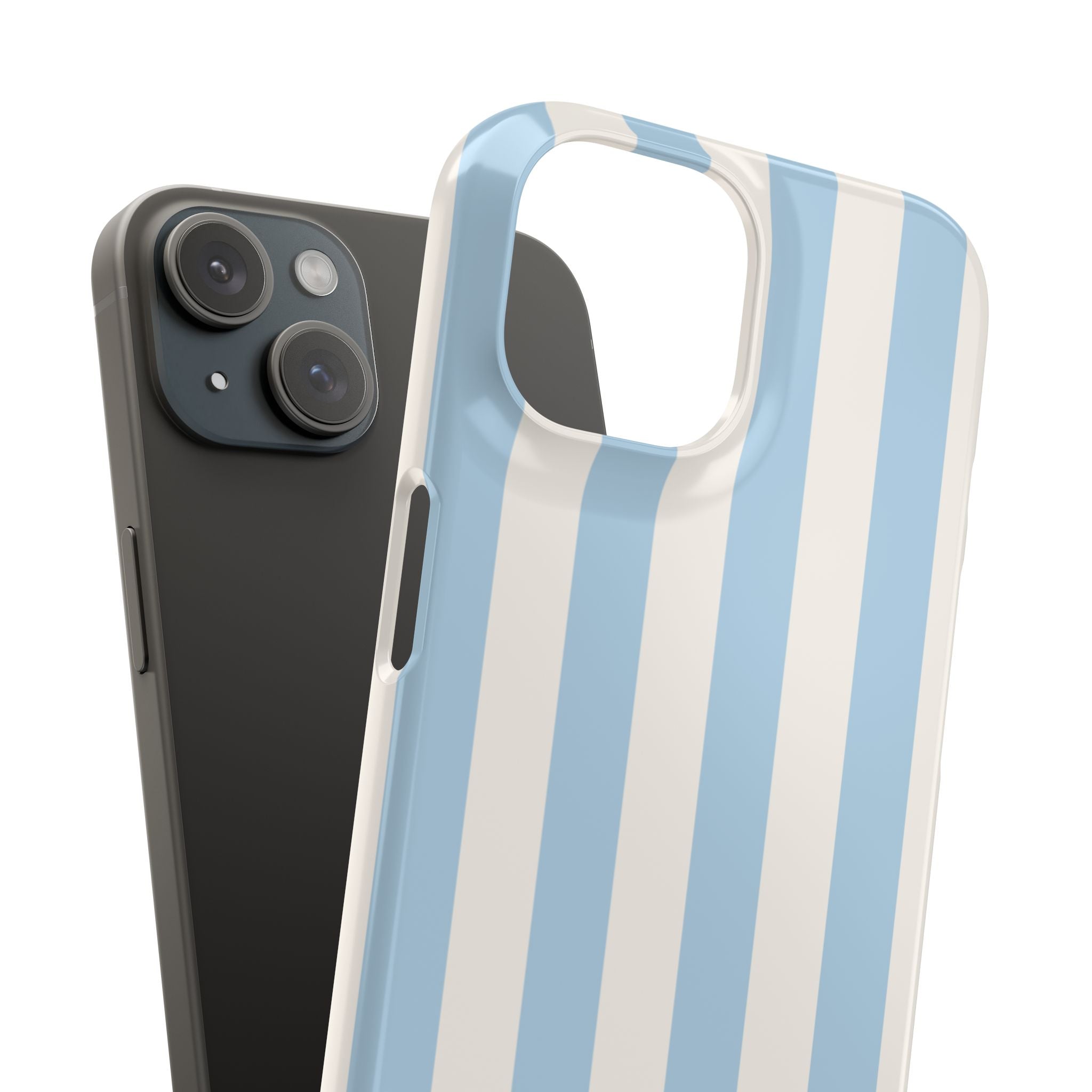 Phone Case — Pastel Blue & White Vertical Stripe Protective Snap Case