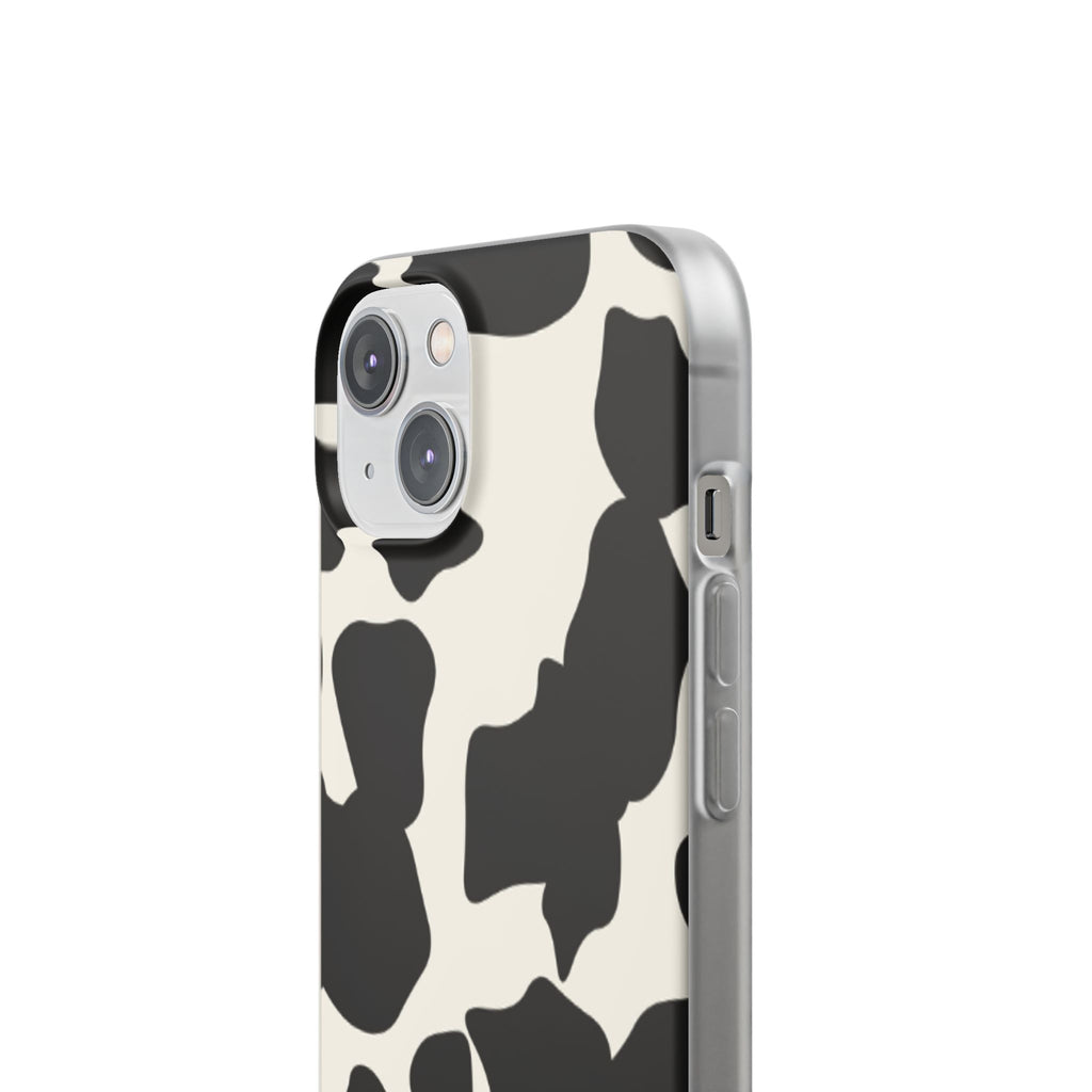 Cow Print Phone Case — Black & White Cowhide Pattern Flexible Protective Cover