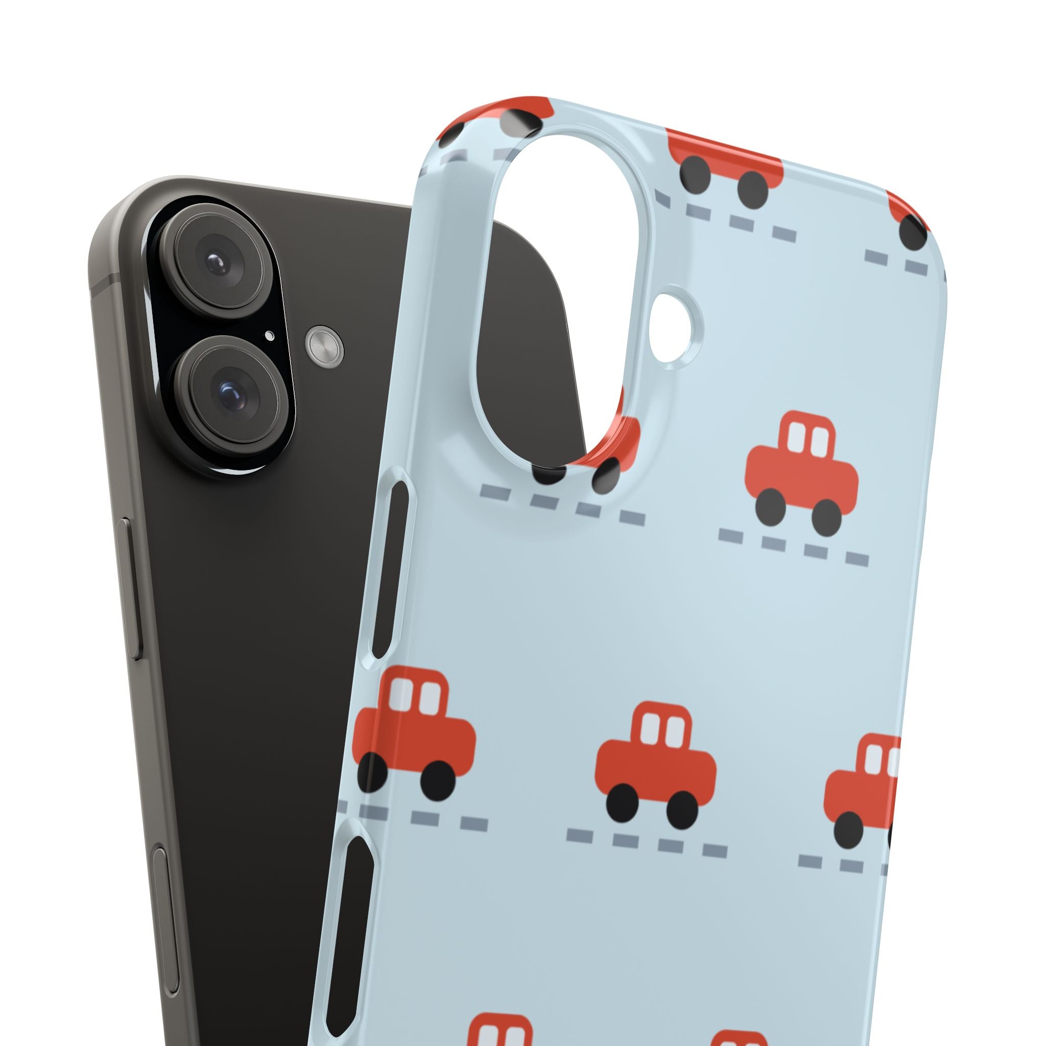 Phone Case - Cute Red Car Pattern on Light Blue (Kids & Travel)
