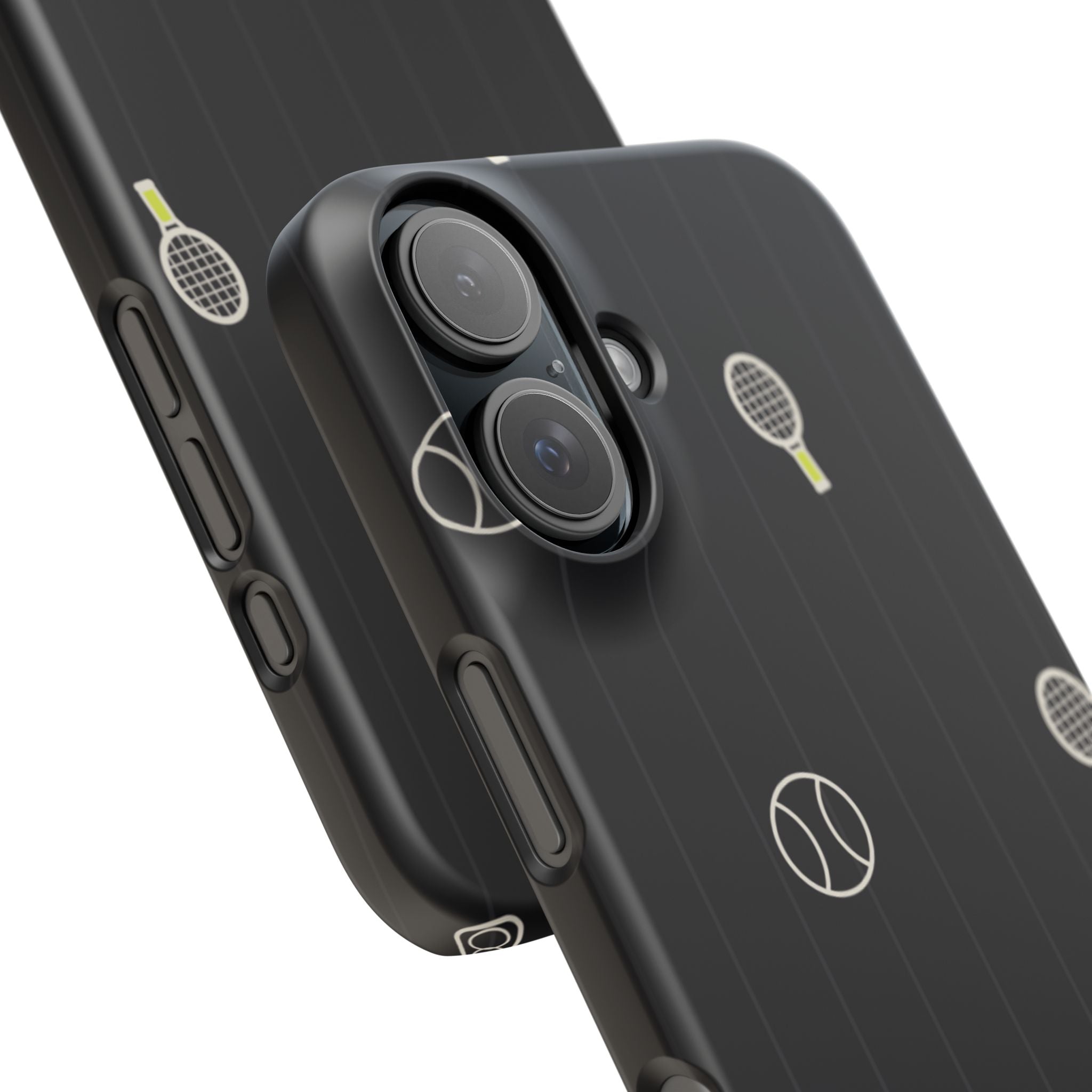 Snap Case — Black Sports Pattern Phone Case (Tennis Rackets & Baseballs)