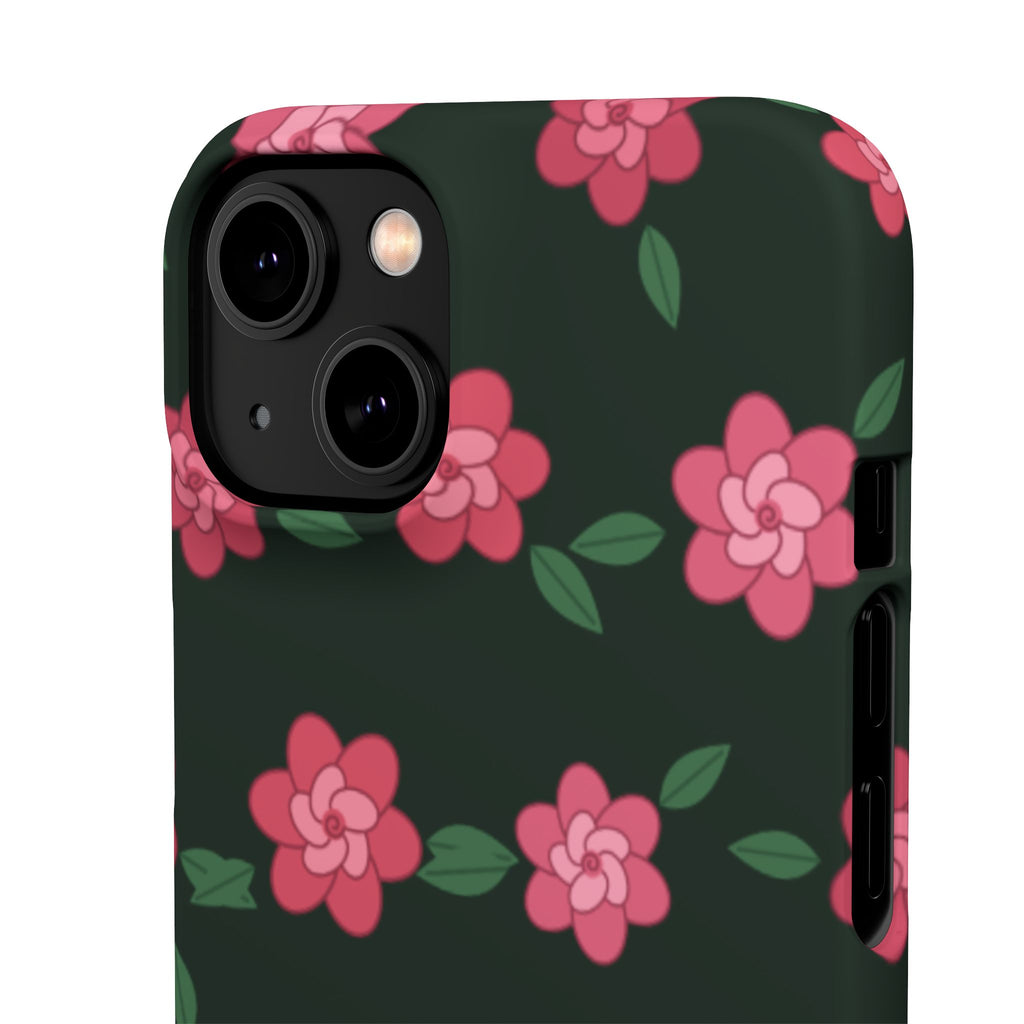 Floral Snap Phone Case — Pink Camellia Pattern on Dark Background