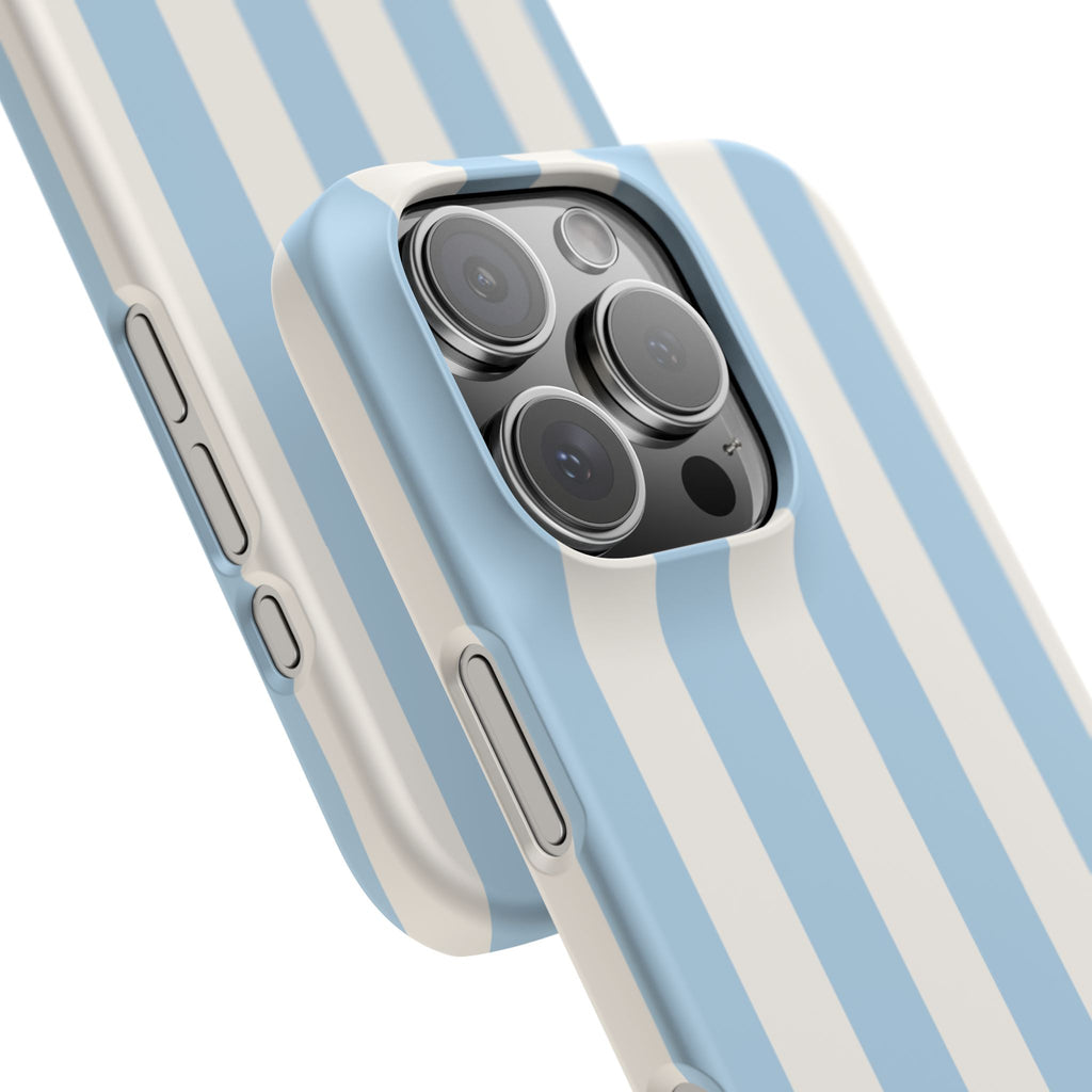 Phone Case — Pastel Blue & White Vertical Stripe Protective Snap Case