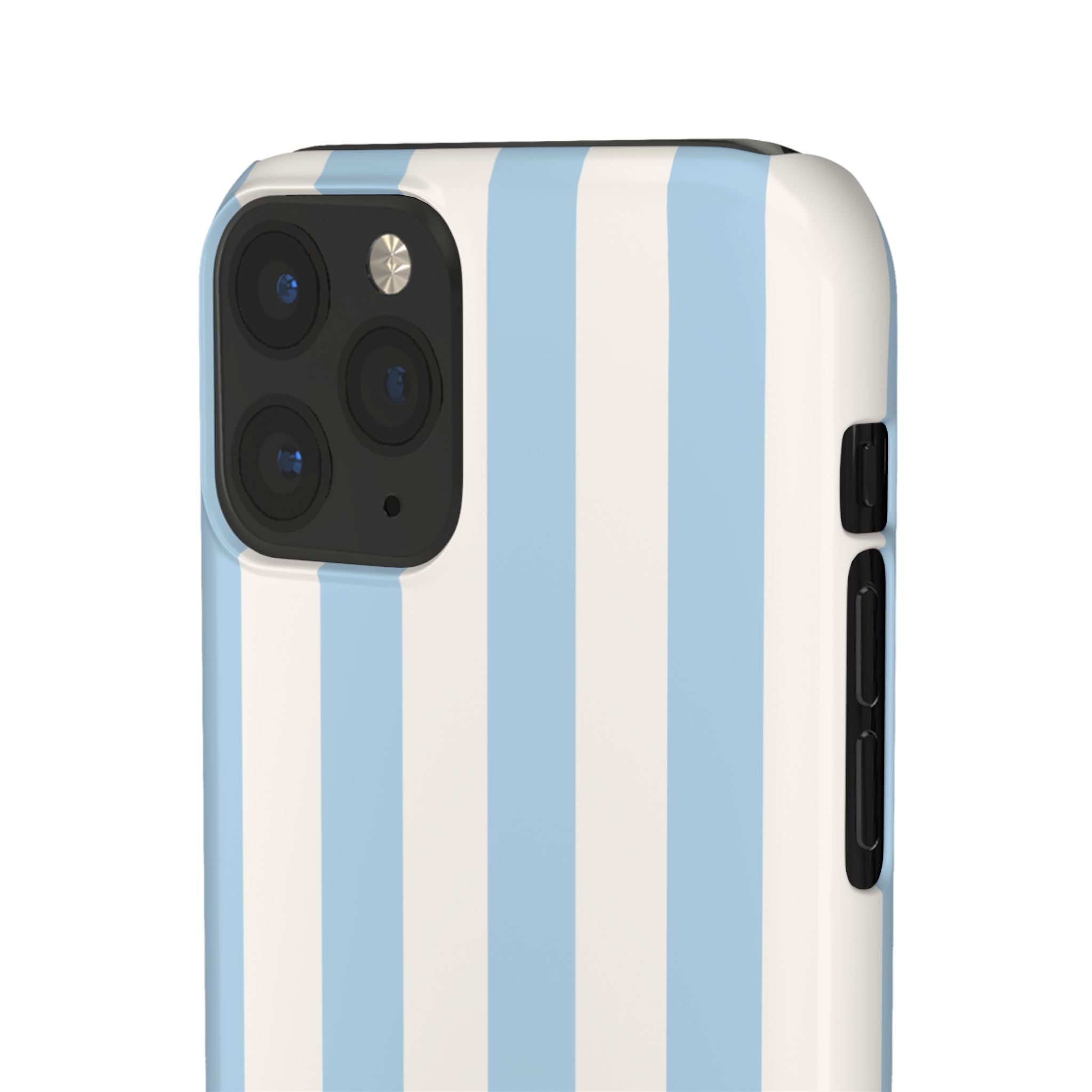 Phone Case — Pastel Blue & White Vertical Stripe Protective Snap Case