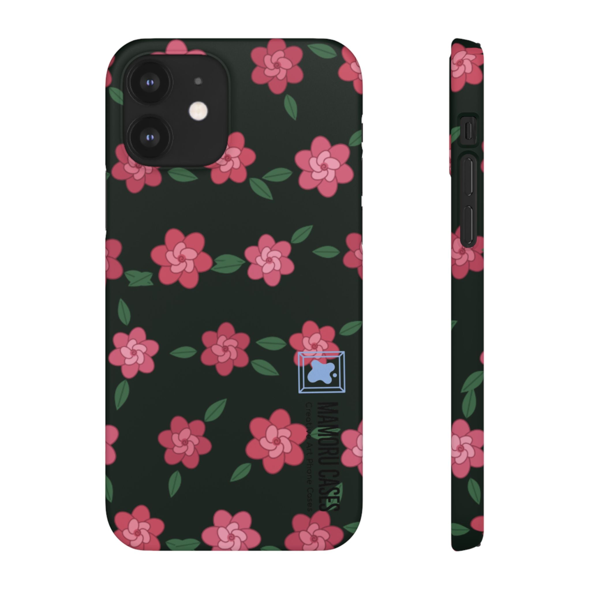 Floral Snap Phone Case — Pink Camellia Pattern on Dark Background