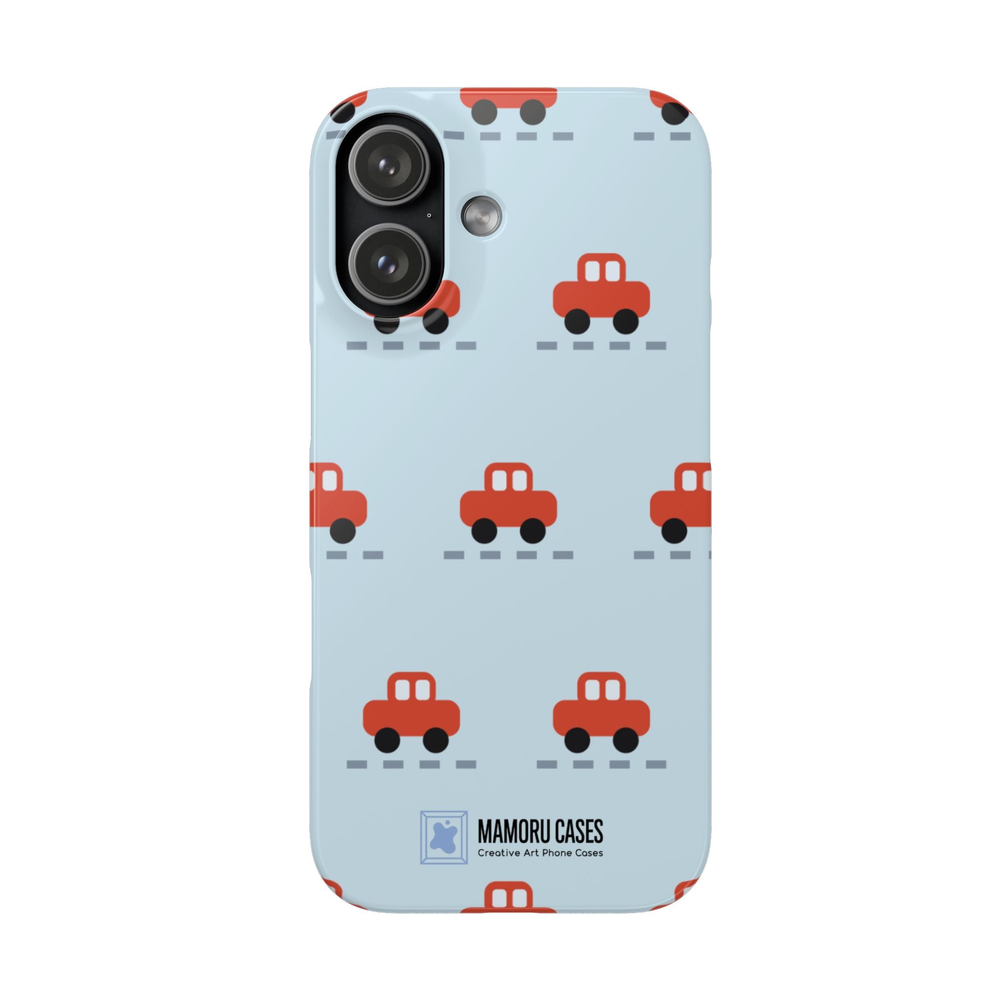 Phone Case - Cute Red Car Pattern on Light Blue (Kids & Travel)