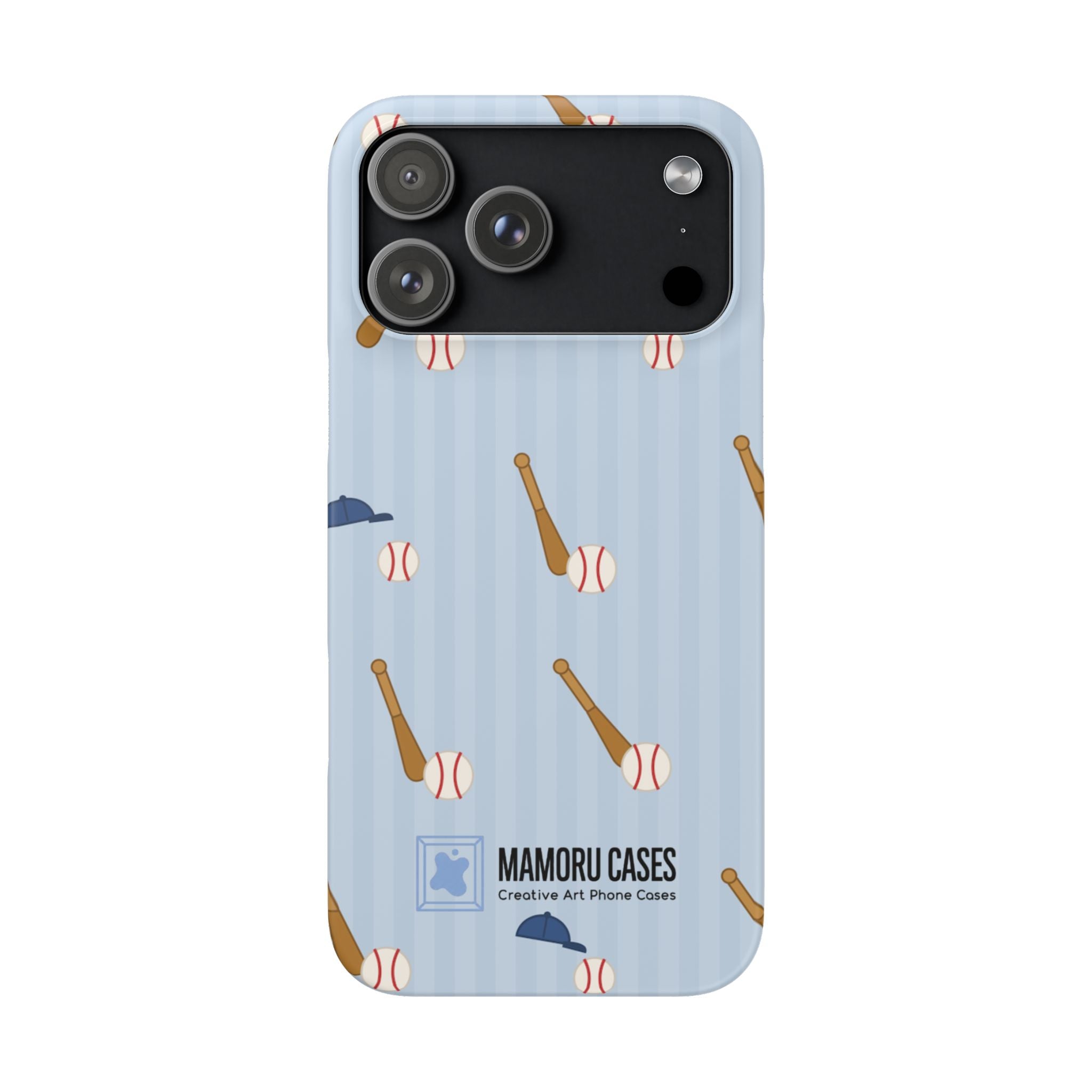 Baseball Pattern Phone Case — Blue Bat & Cap Snap Case