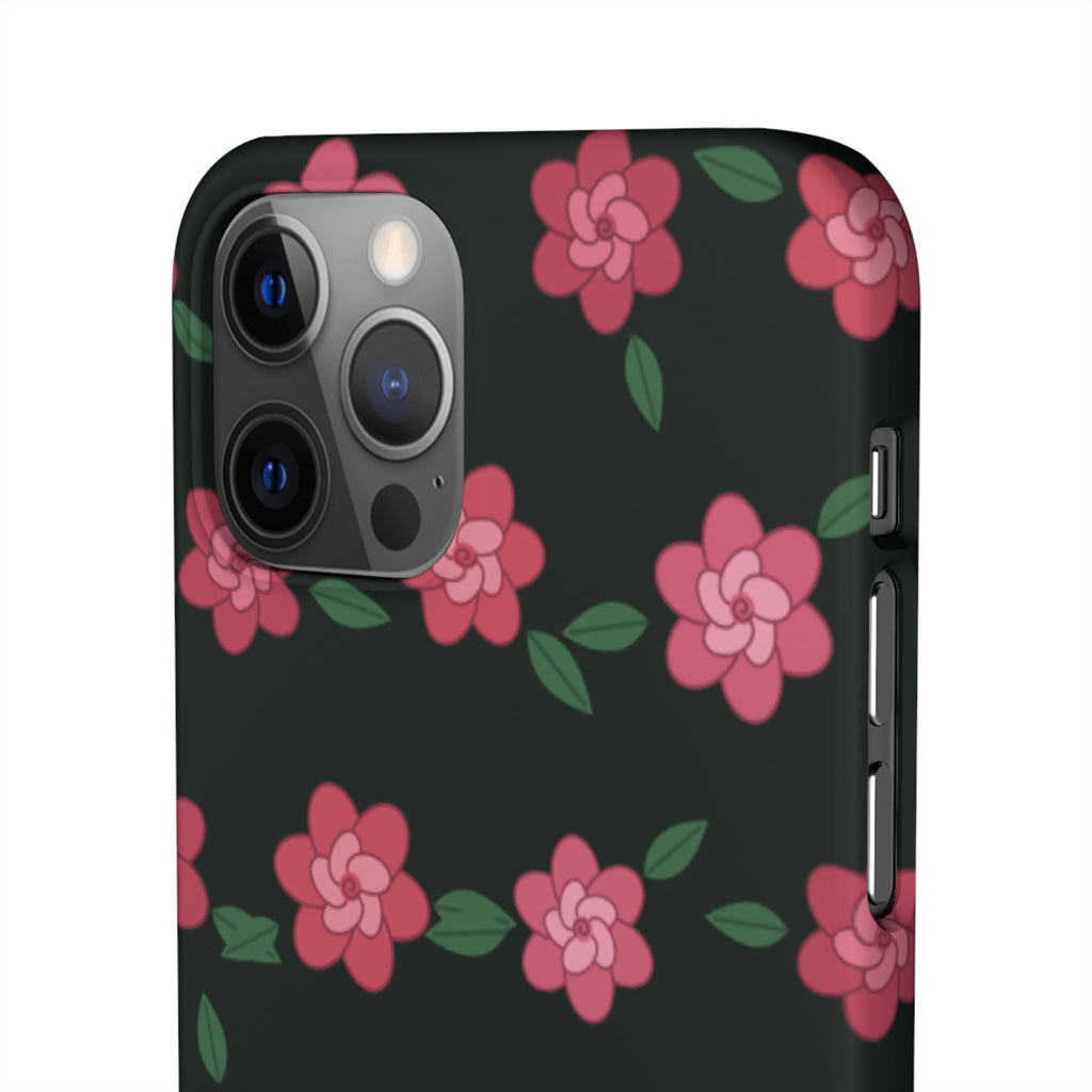 Floral Snap Phone Case — Pink Camellia Pattern on Dark Background