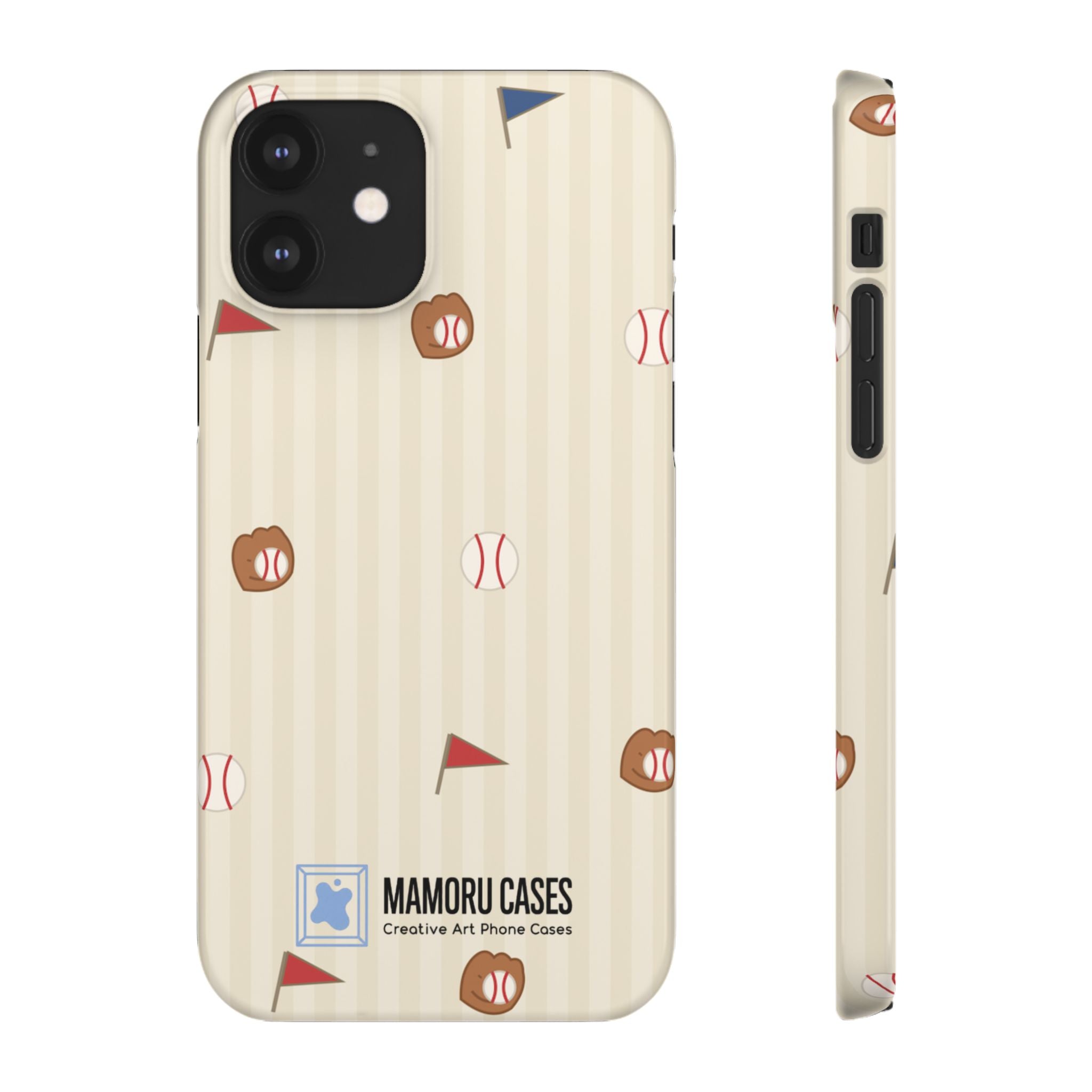 Baseball Pattern Phone Case — Vintage Striped Snap Case with Mitt & Ball Design