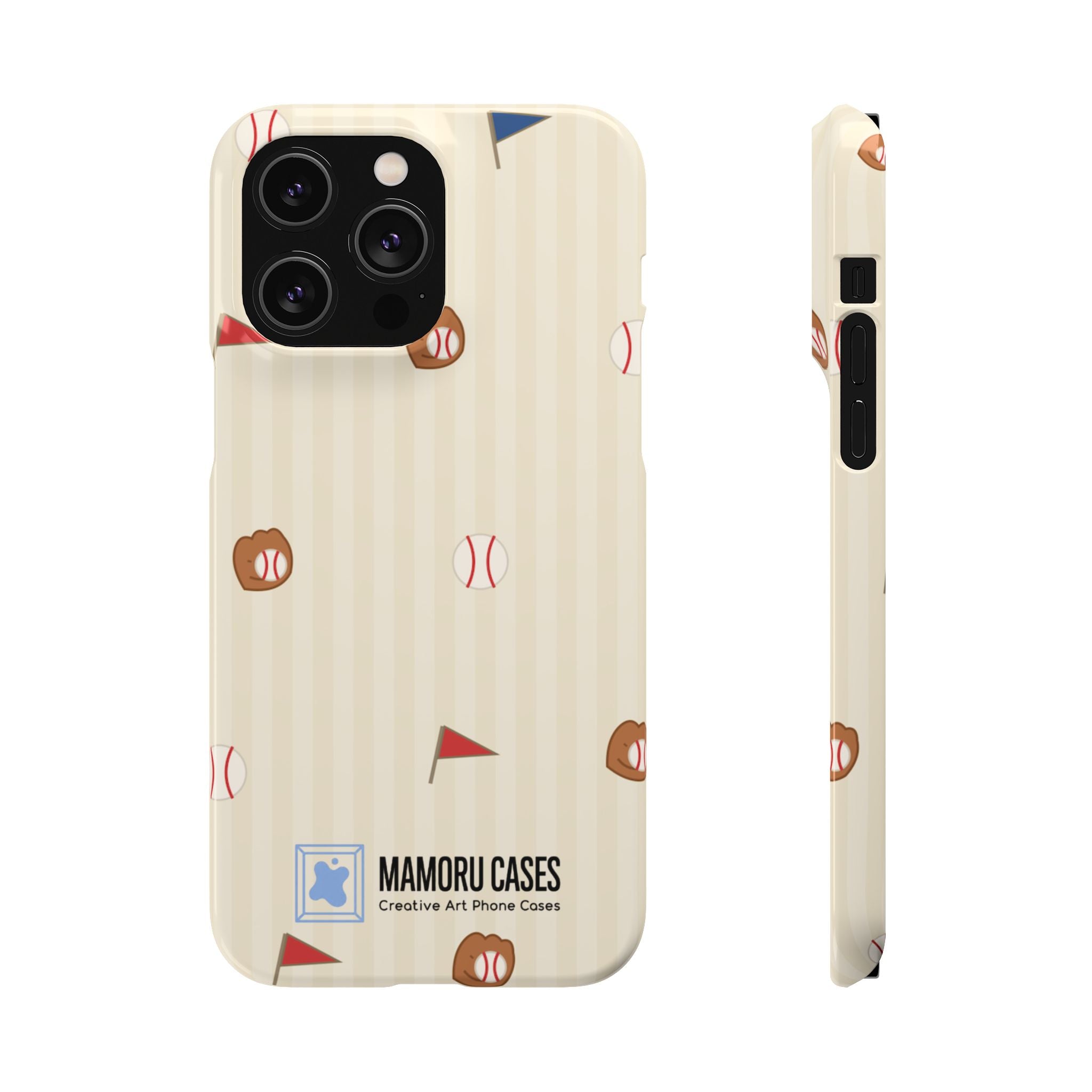 Baseball Pattern Phone Case — Vintage Striped Snap Case with Mitt & Ball Design
