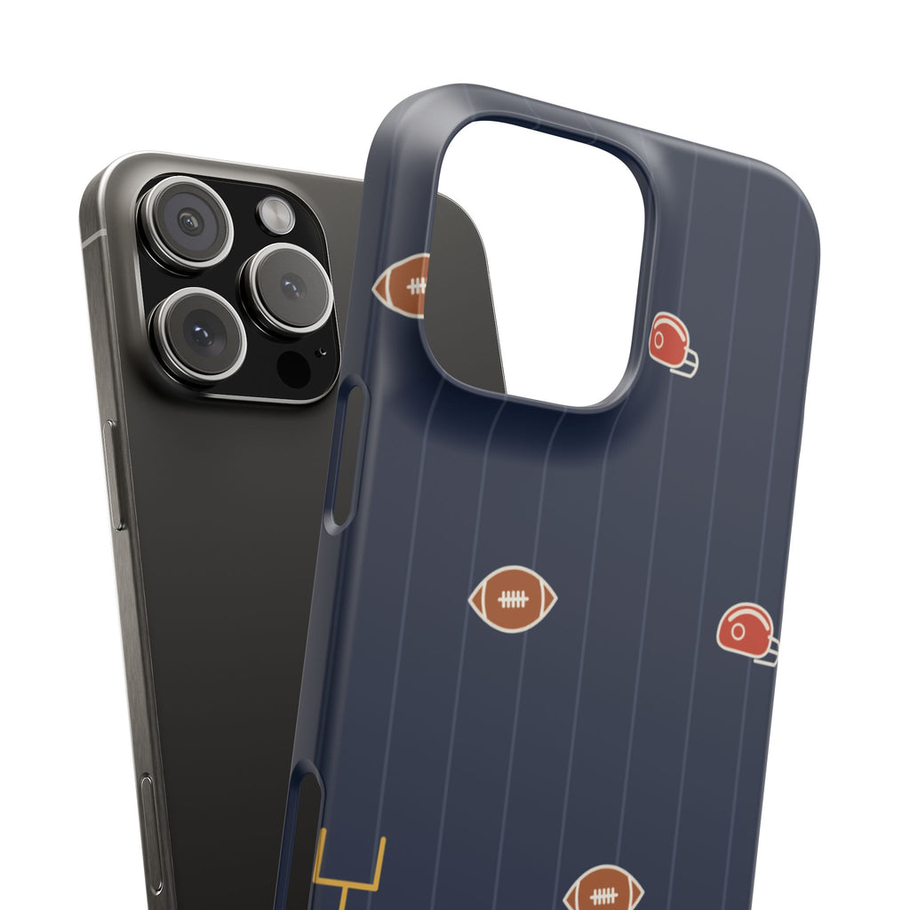 Football Pattern Phone Case – Navy Helmet & Pigskin Design