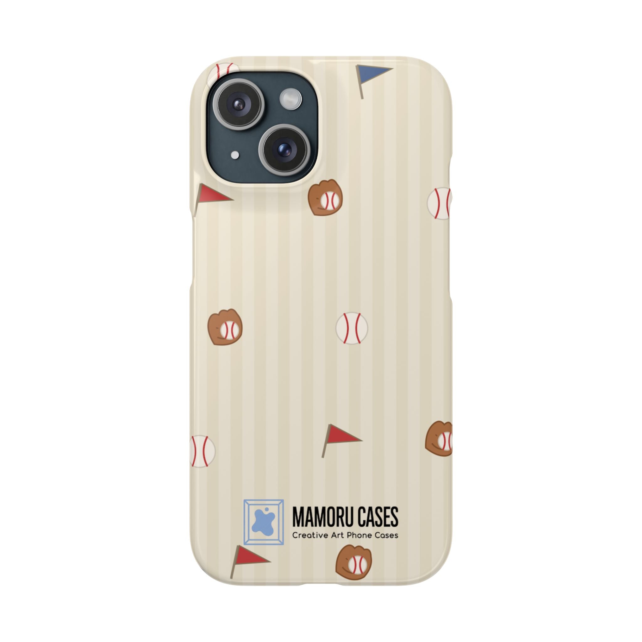 Baseball Pattern Phone Case — Vintage Striped Snap Case with Mitt & Ball Design