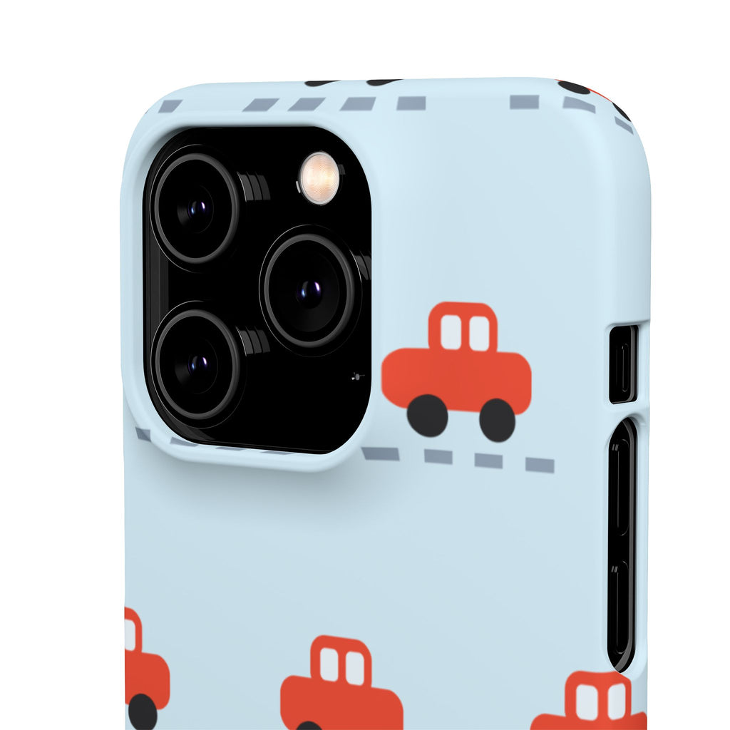 Phone Case - Cute Red Car Pattern on Light Blue (Kids & Travel)