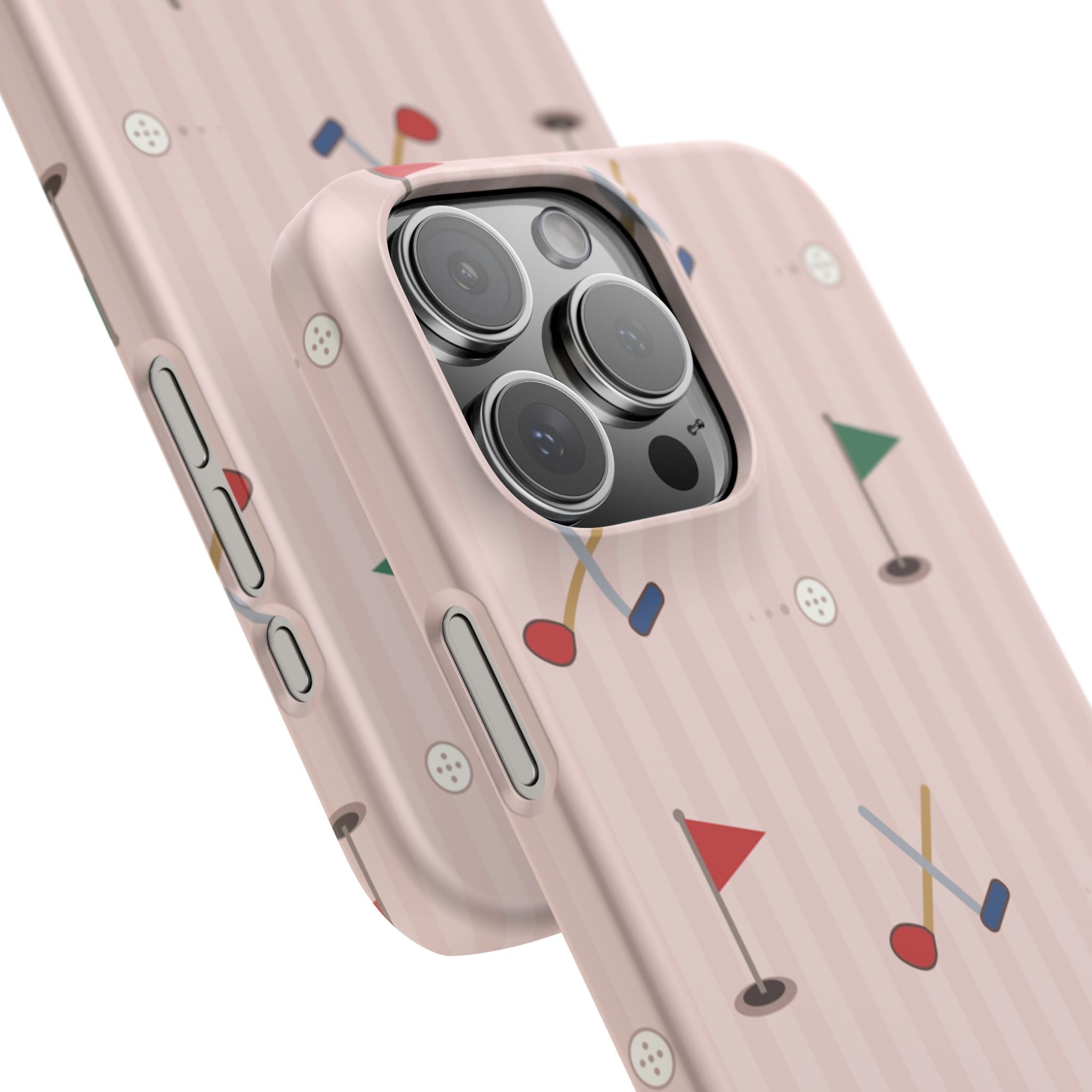 Golf Pattern Snap Phone Case — Pink Mini Flags & Clubs Design