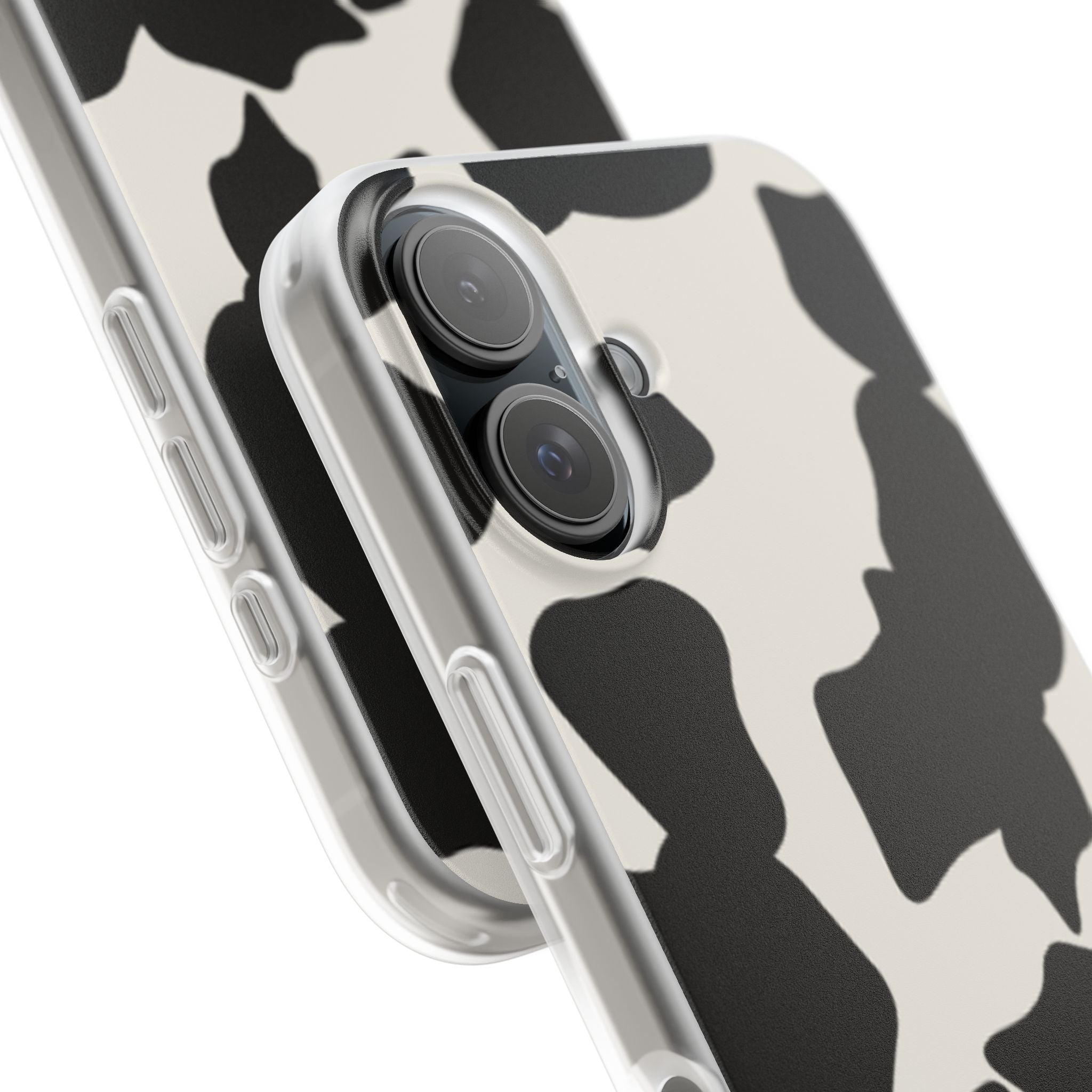 Cow Print Phone Case — Black & White Cowhide Pattern Flexible Protective Cover