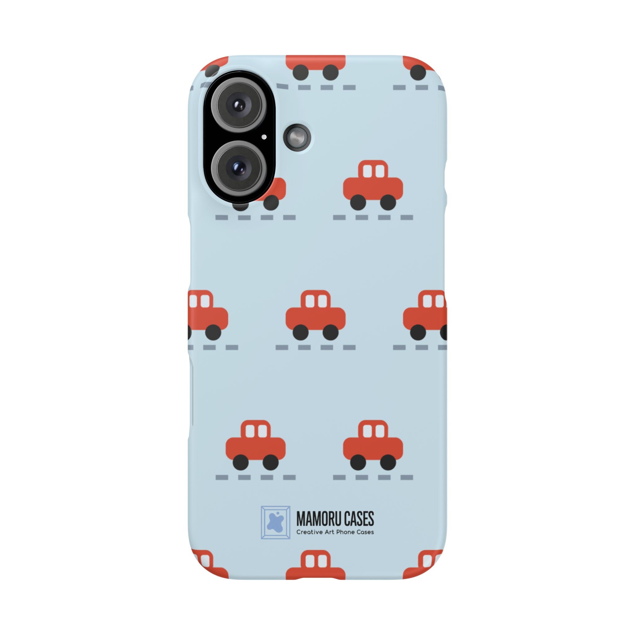 Phone Case - Cute Red Car Pattern on Light Blue (Kids & Travel)