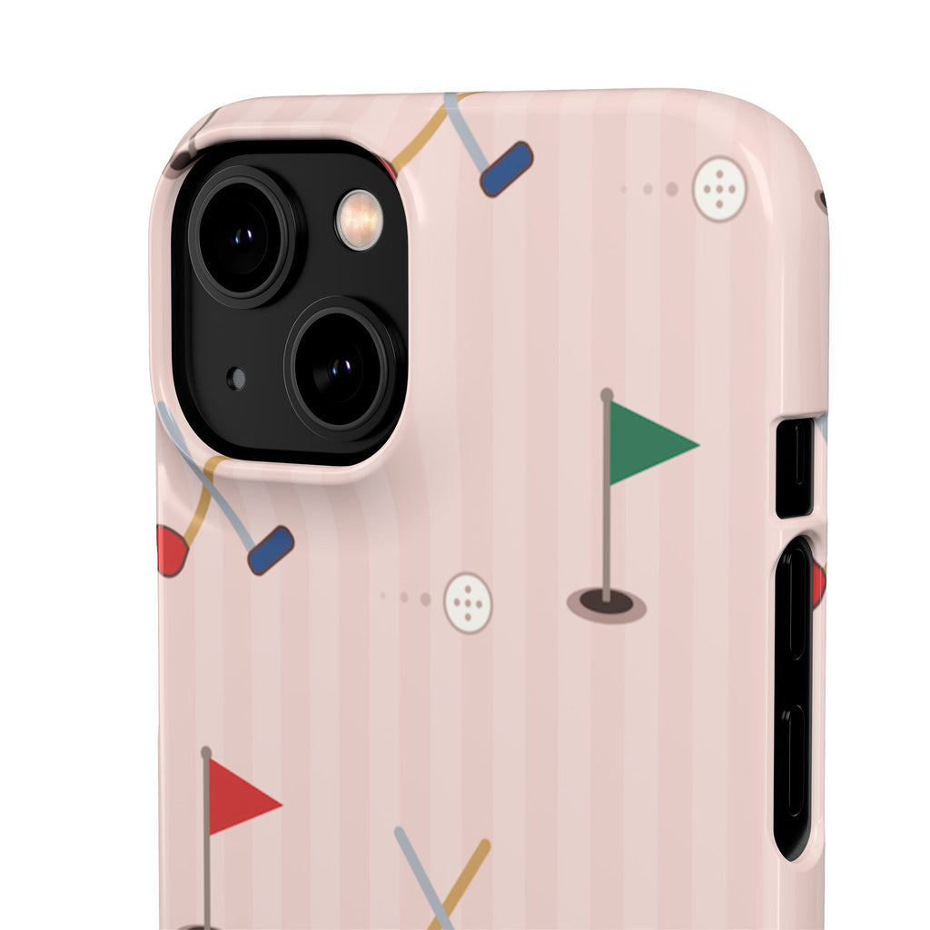 Golf Pattern Snap Phone Case — Pink Mini Flags & Clubs Design