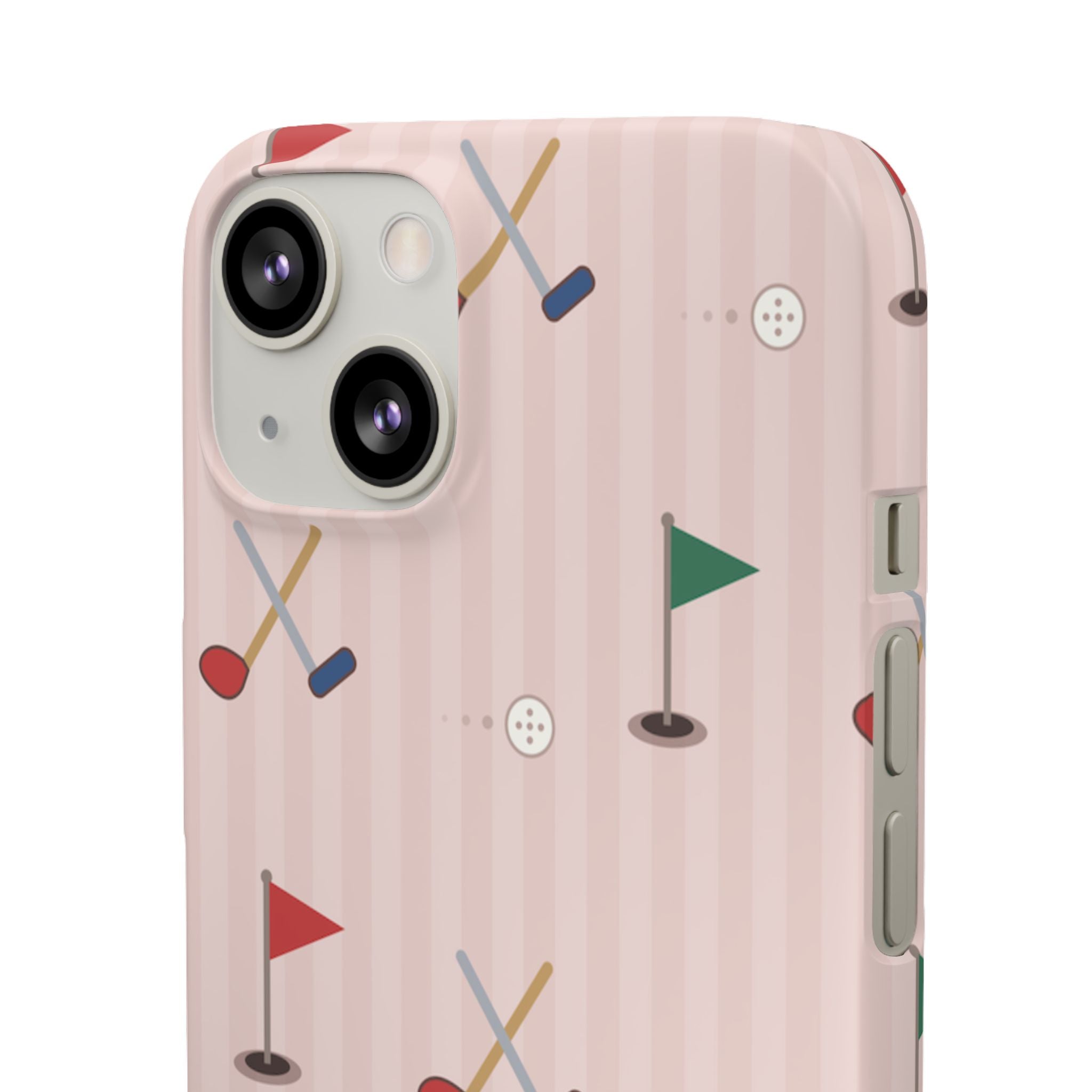 Golf Pattern Snap Phone Case — Pink Mini Flags & Clubs Design