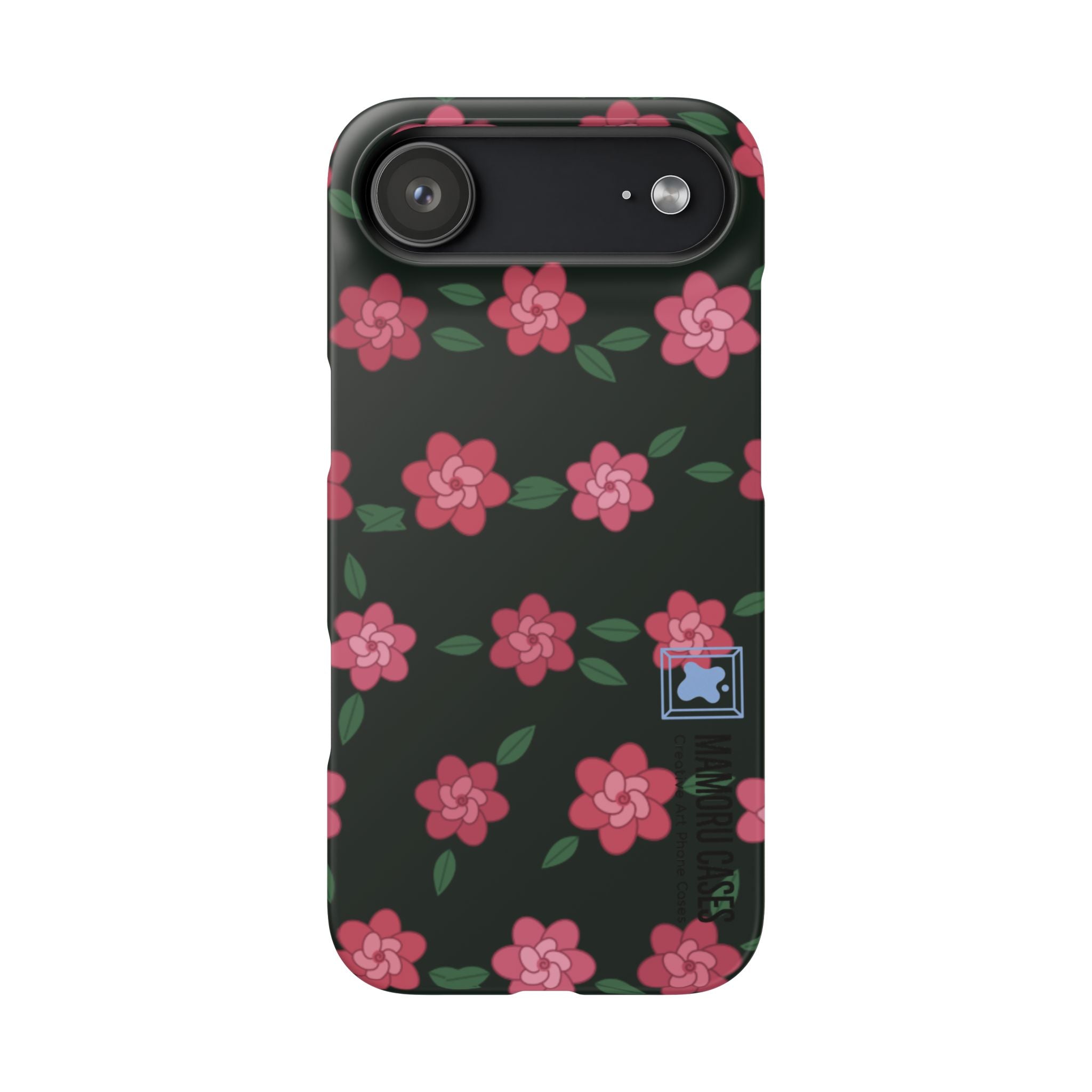 Floral Snap Phone Case — Pink Camellia Pattern on Dark Background