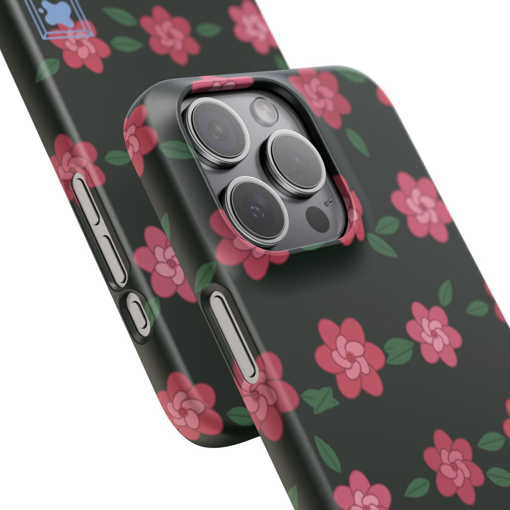 Floral Snap Phone Case — Pink Camellia Pattern on Dark Background