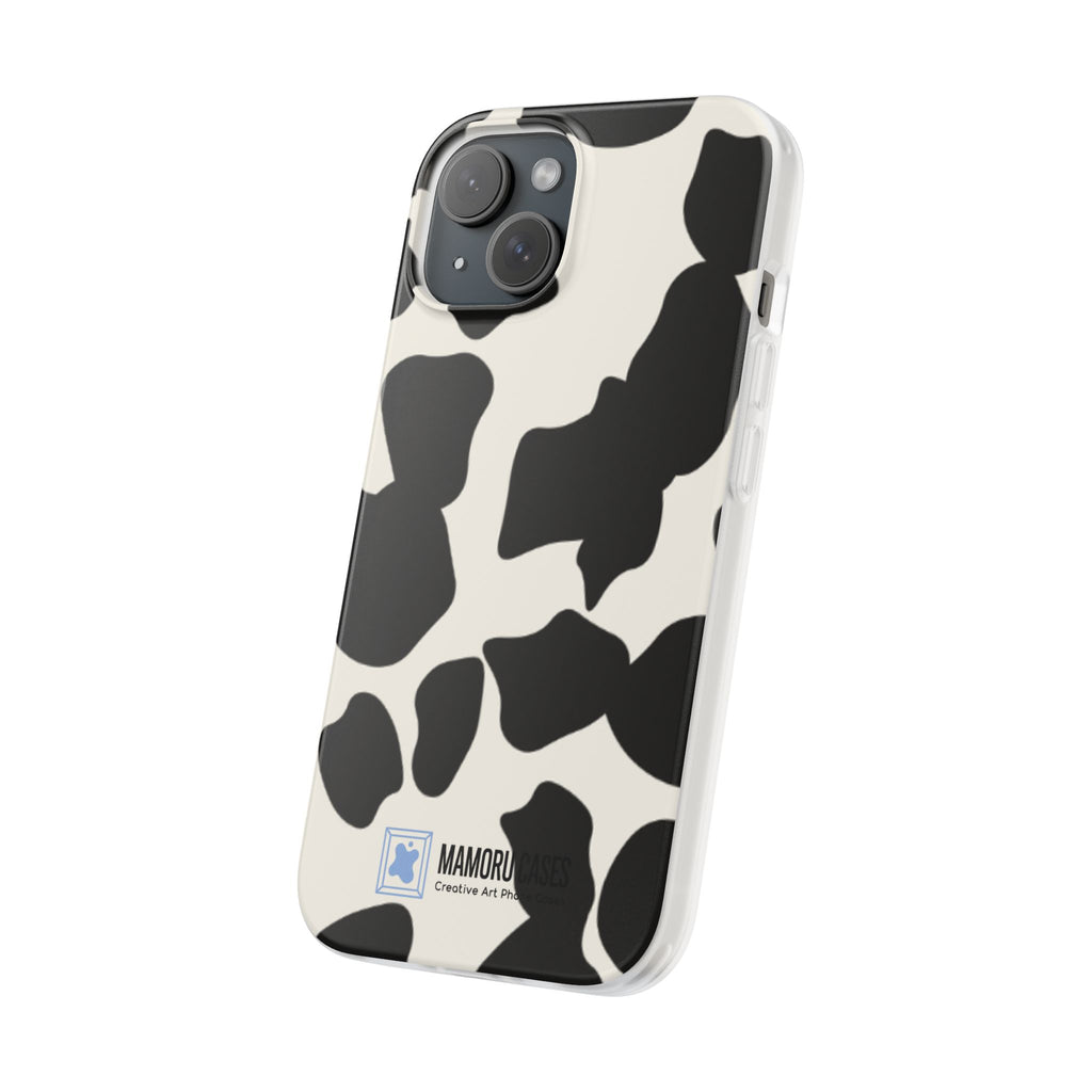 Cow Print Phone Case — Black & White Cowhide Pattern Flexible Protective Cover