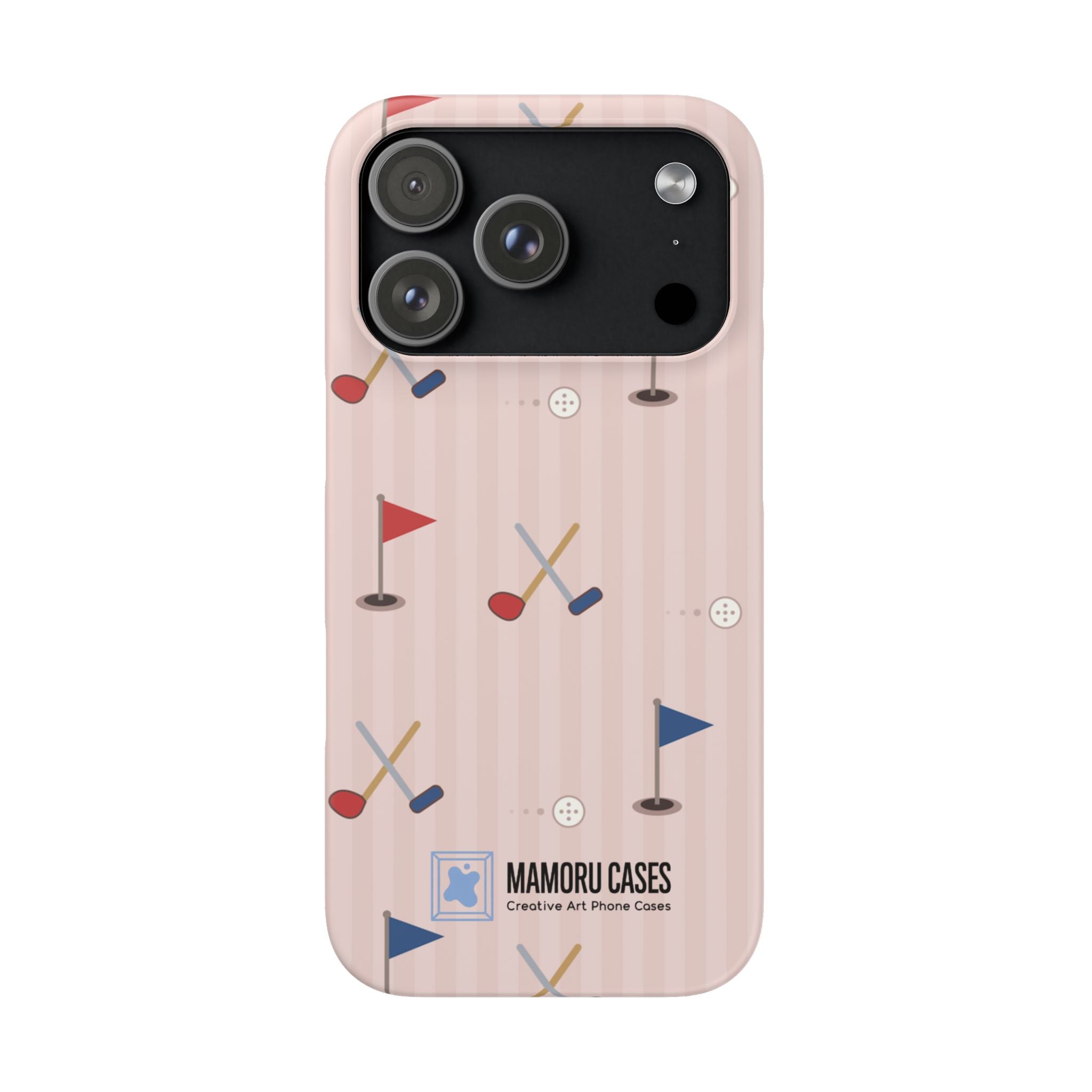 Golf Pattern Snap Phone Case — Pink Mini Flags & Clubs Design
