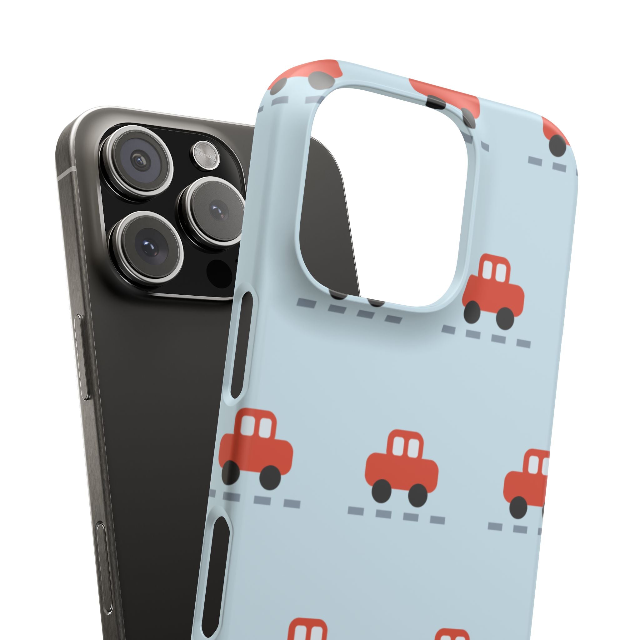 Phone Case - Cute Red Car Pattern on Light Blue (Kids & Travel)